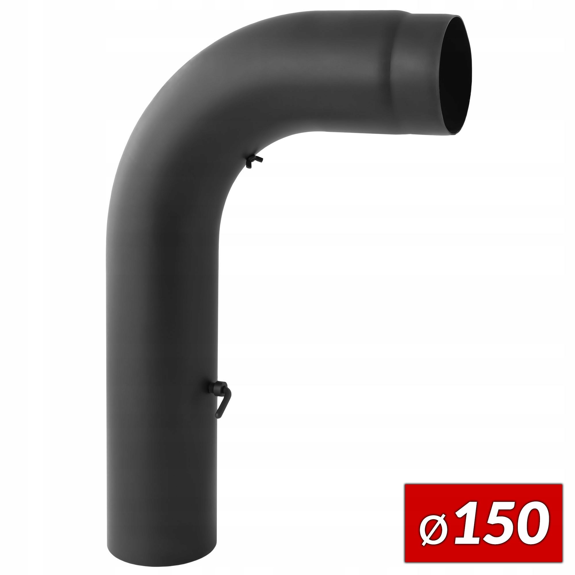 Ohýbané koleno z černého plechu 2 mm vysoké s revizí a sklem Darco 150 mm