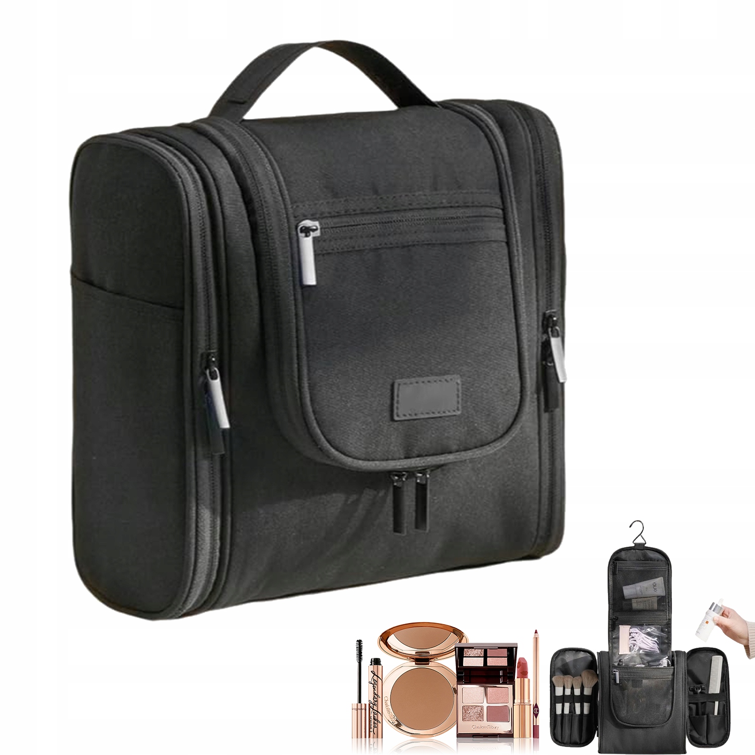 Černá Cestovní Kosmetická Taška Unisex, Závěsná, Z Voděodolného Rept Materiálu