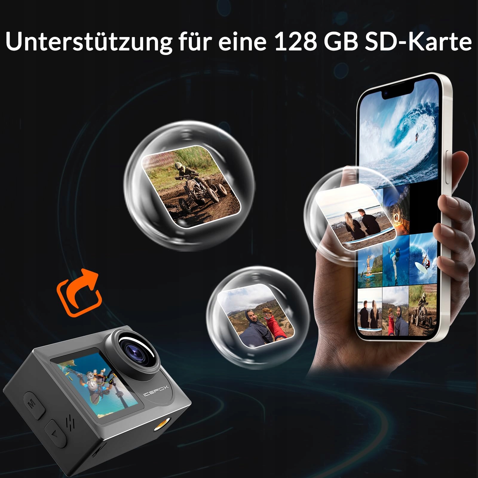 ICEFOX Kamera Sportowa 4K Wodoodporna 40M Ultra HD 20MP WiFi Szerokokątna — miniatura 5