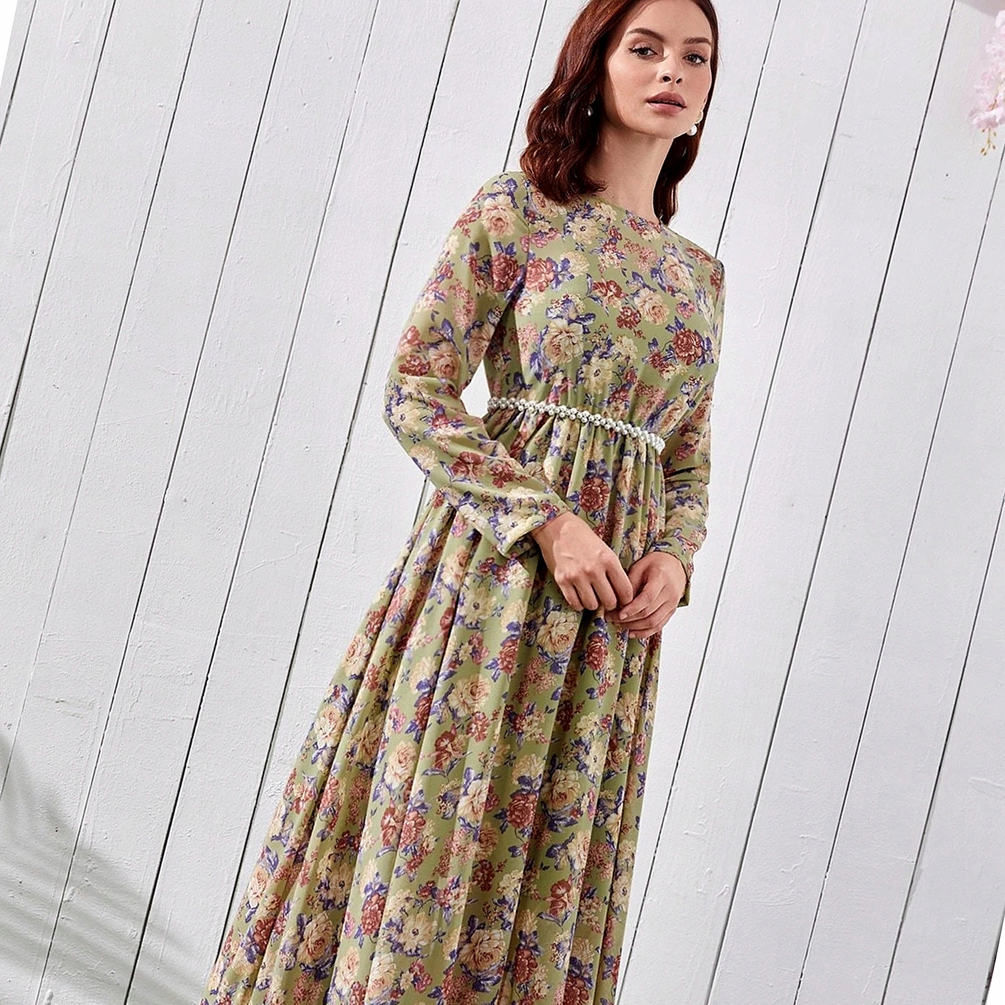 Šaty Lehká dámská Maxi Elegantní s květinami L 40