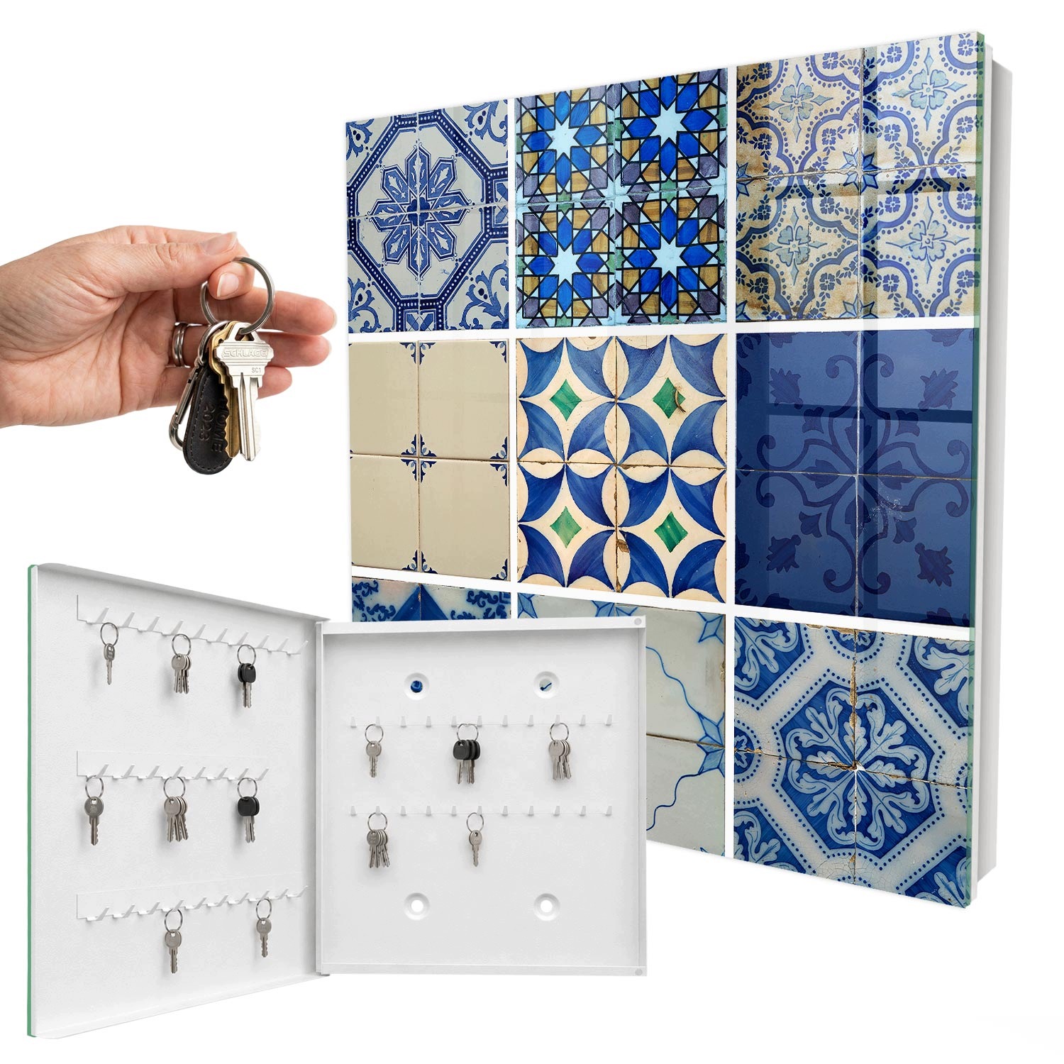 Skříňka na klíče na zeď Moderní Azulejos Dlaždice Bílá Levá 30x30 cm