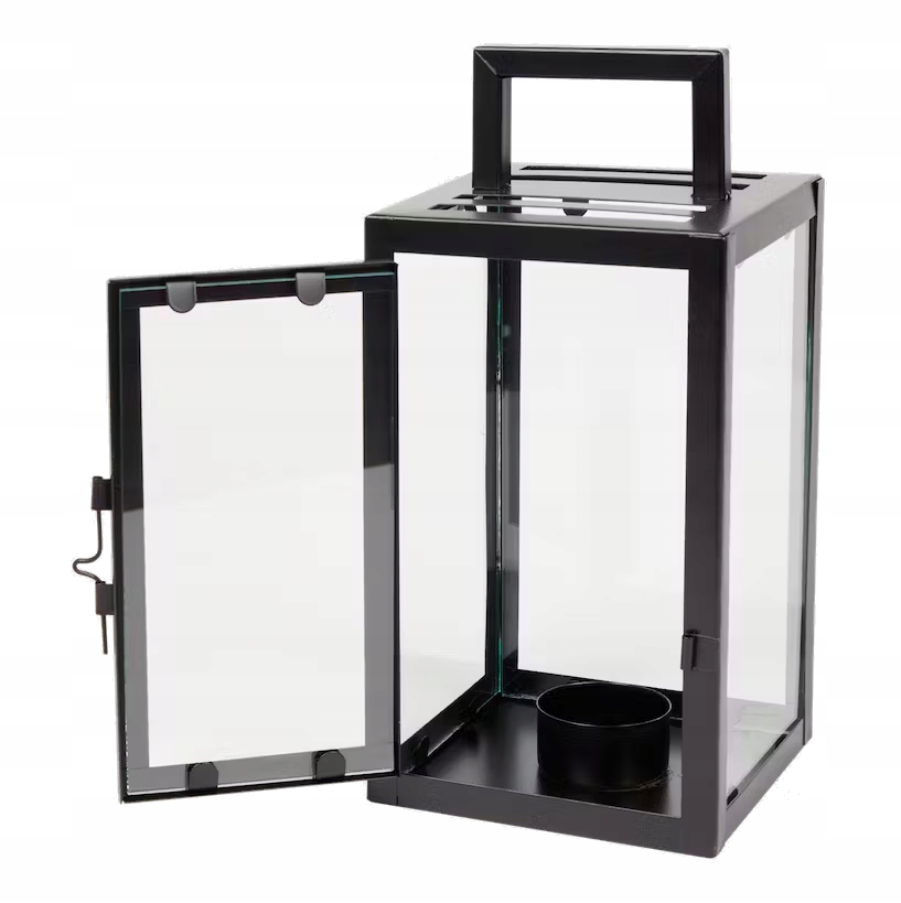 LAMPION LATARNIA DUŻA SZKLANA METALOWA CZARNA 32 cm