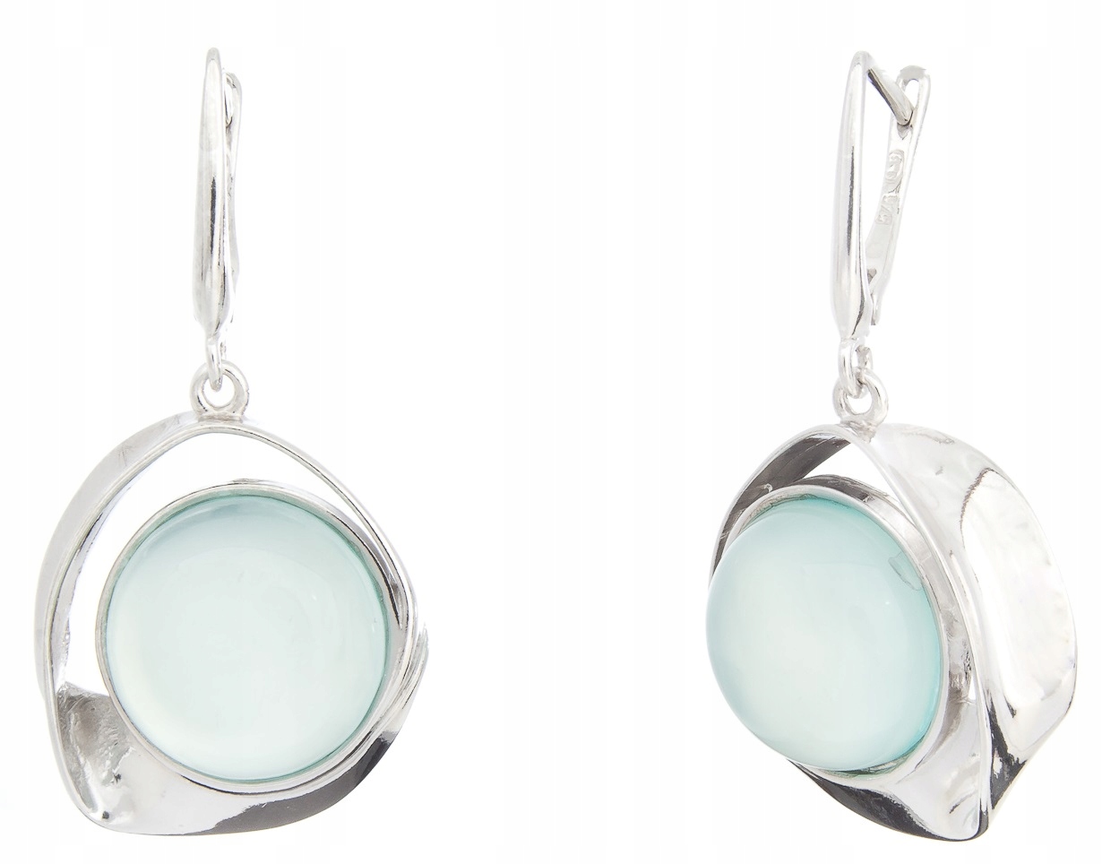 Krásné Stříbrné Náušnice Agat Aqua Rhodiované