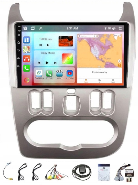 Rádio Gps Navigácia Android Dacia Sandero 2007-2011 Carplay Wifi 4GB 64GB