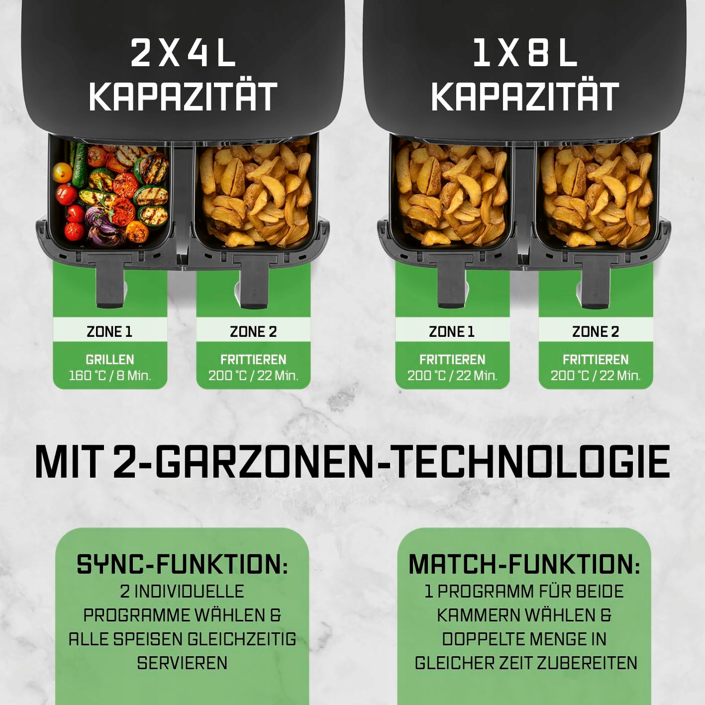 GOURMETMAXX Podwójna Frytkownica Beztłuszczowa 2x4L Z Ekranem Dotykowym — miniatura 3