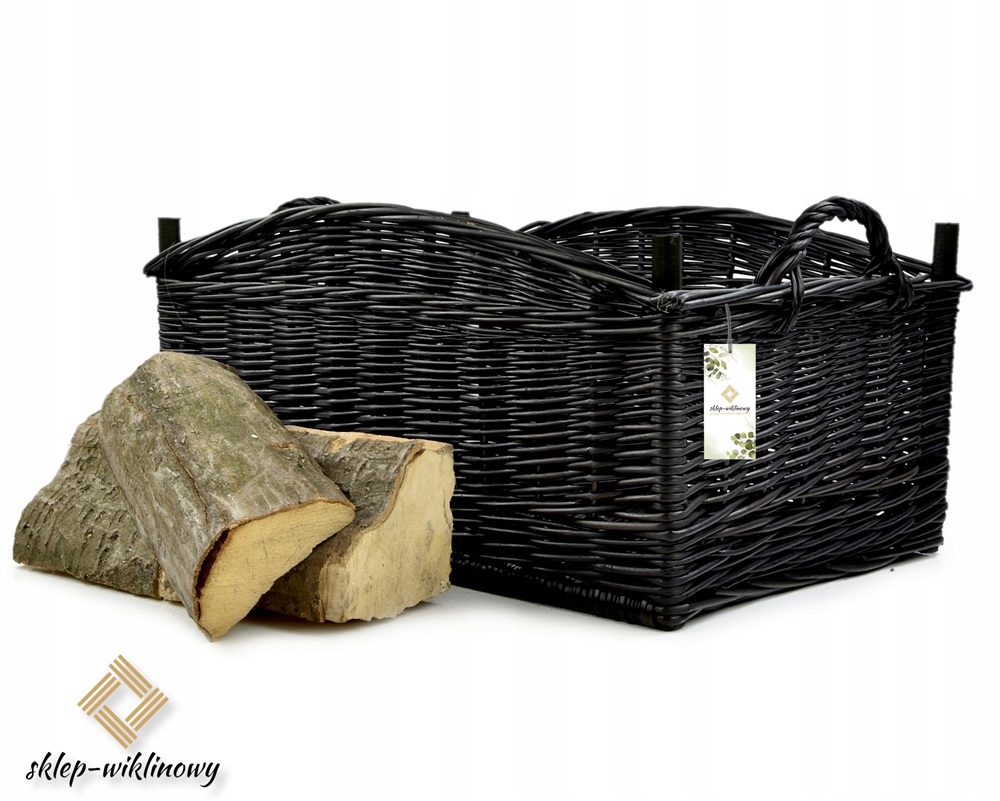 Velký proutěný koš na palivo tmavě hnědý Krabička na dřevo Úchytky 60 cm
