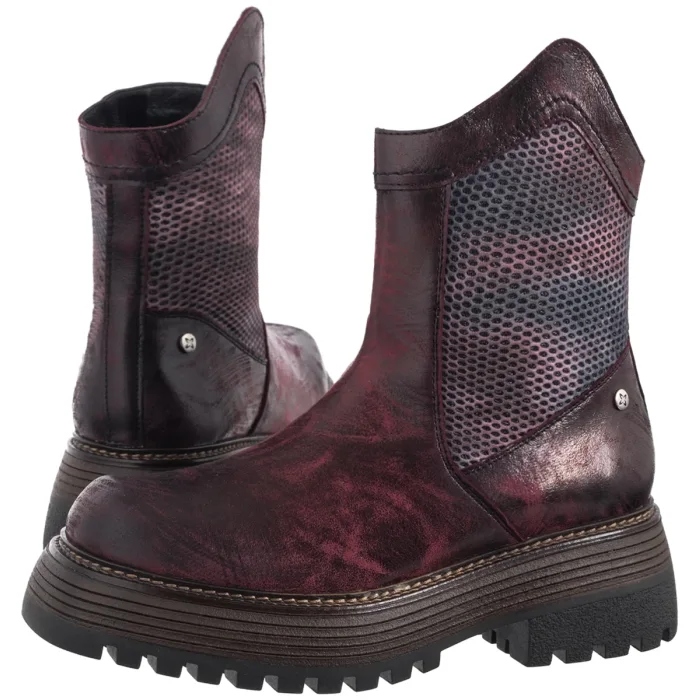 Kožené dámské Kotníkové Boty na podpatku Maciejka Bordové 07130-23