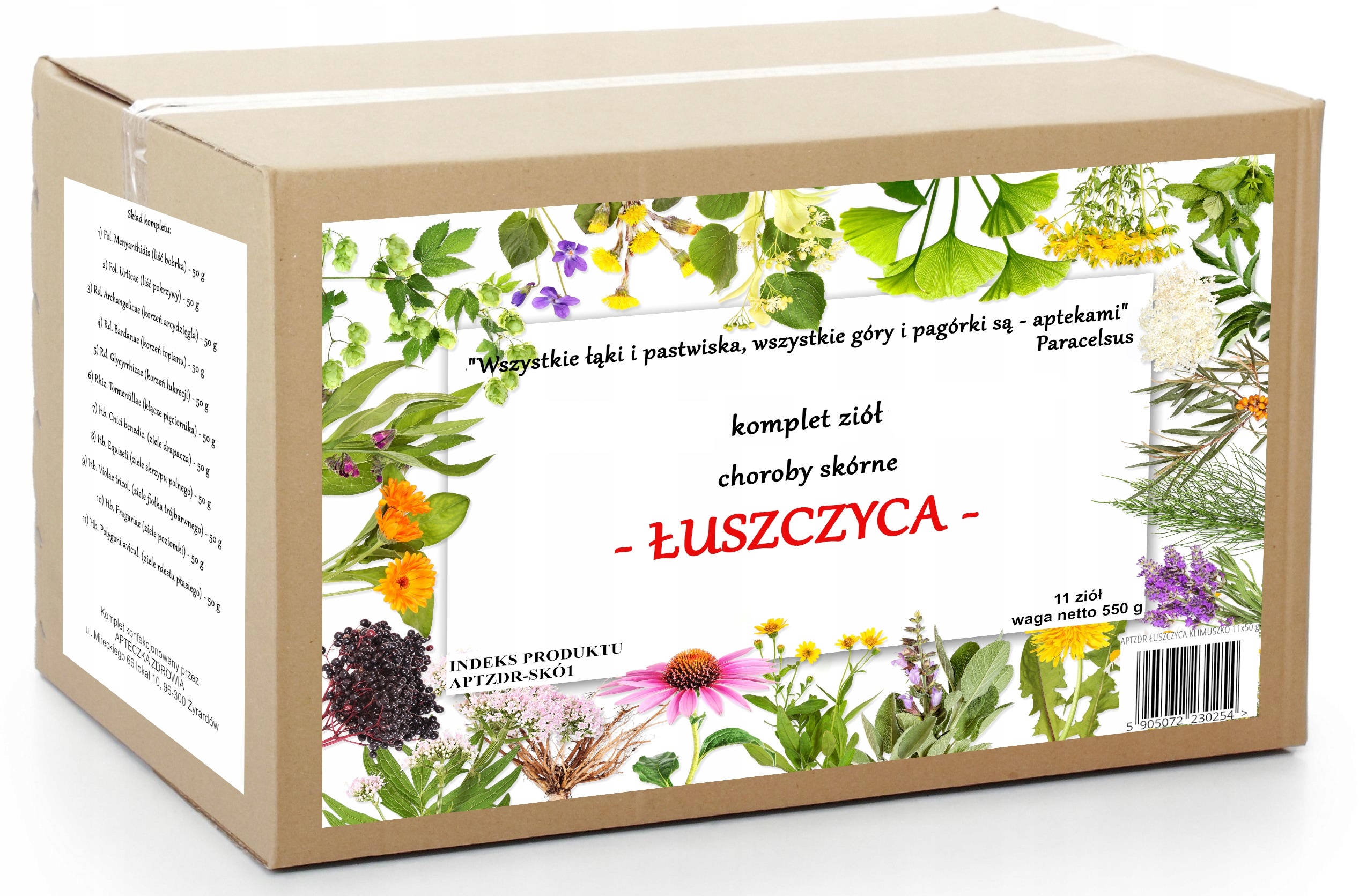 Łuszczyca komplet ziół na zapalną chorobę skóry 550 g tradycyjna receptura