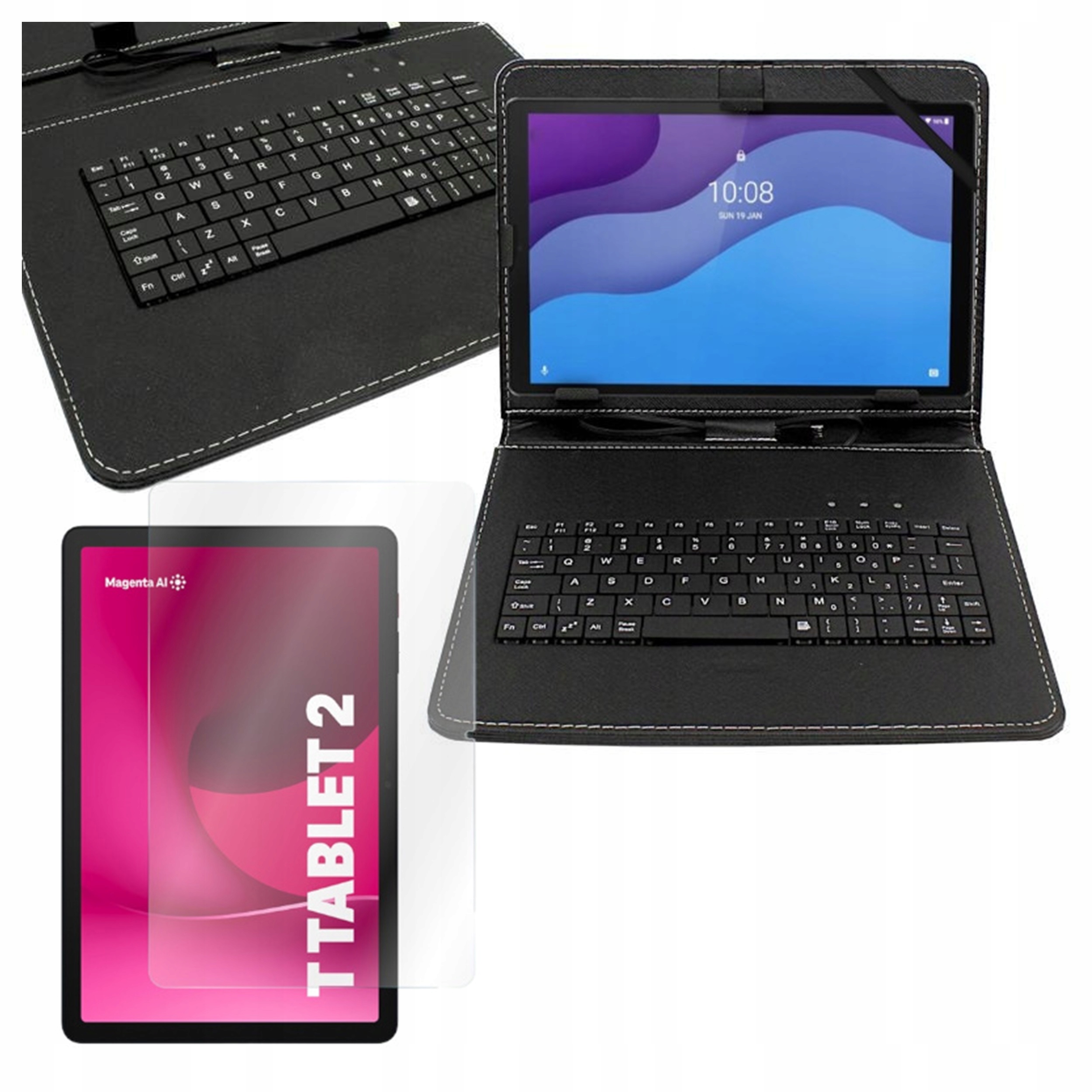 Etui uniwersalne z klawiaturą przewodową do T Tablet 2 Revvl Tab 2 I Szkło