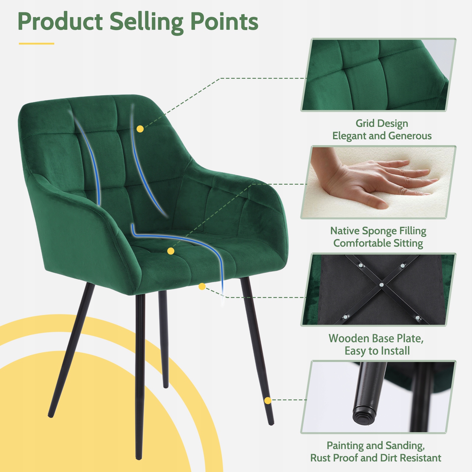 Zestaw 4 krzeseł do jadalni aksamit zielony EAN (GTIN) 0702214206239