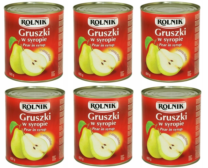 6x 820g Rolnik gruszki w syropie Zgrzewka