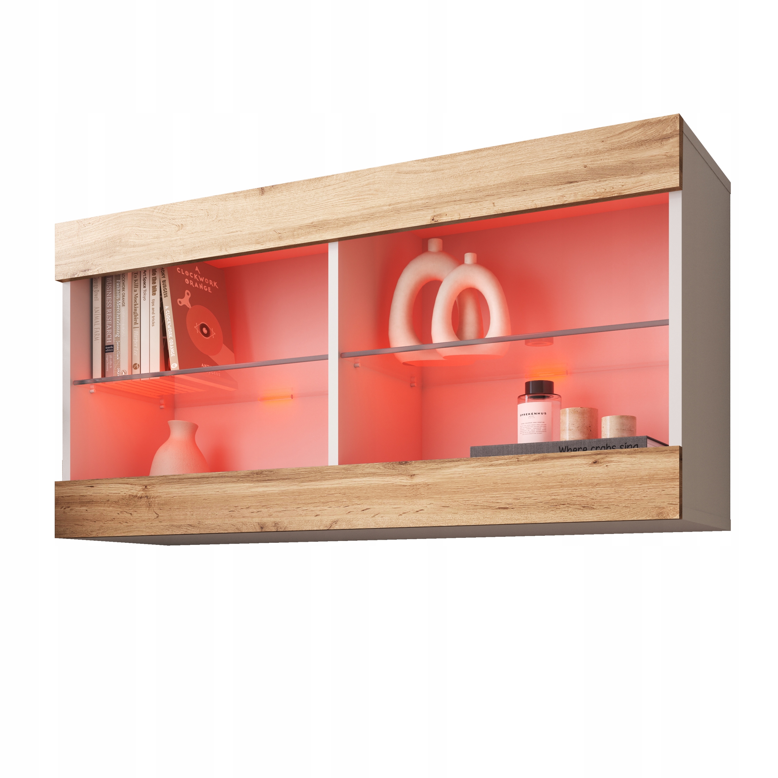 komodee Tivoli Závěsná vitrína Horizontal Bílá-Dub Wotan Rgb Led