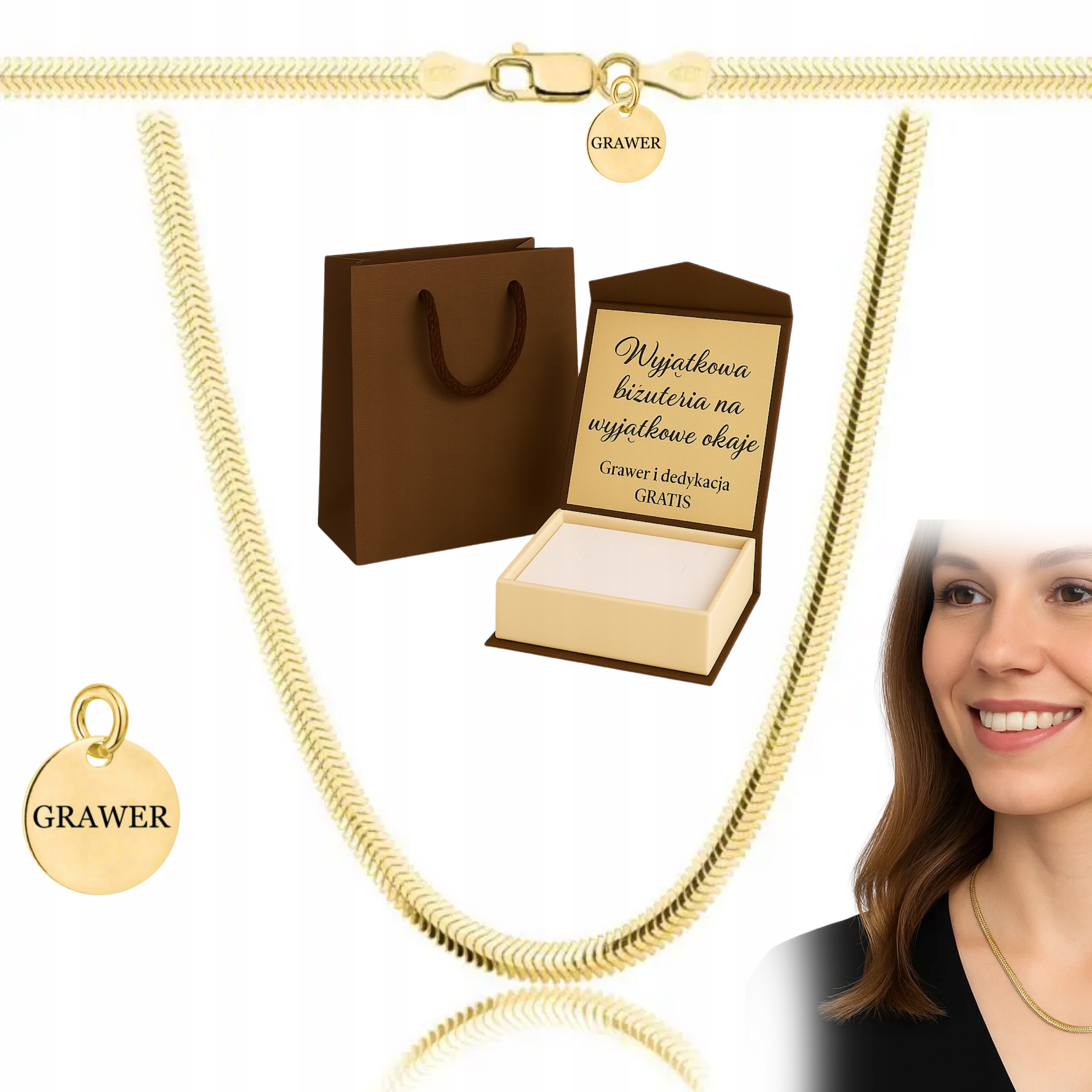 Zlatý Plný Řetízek Zmijka S Přívěskem Ryzost 925 585 Gravírování Bonus