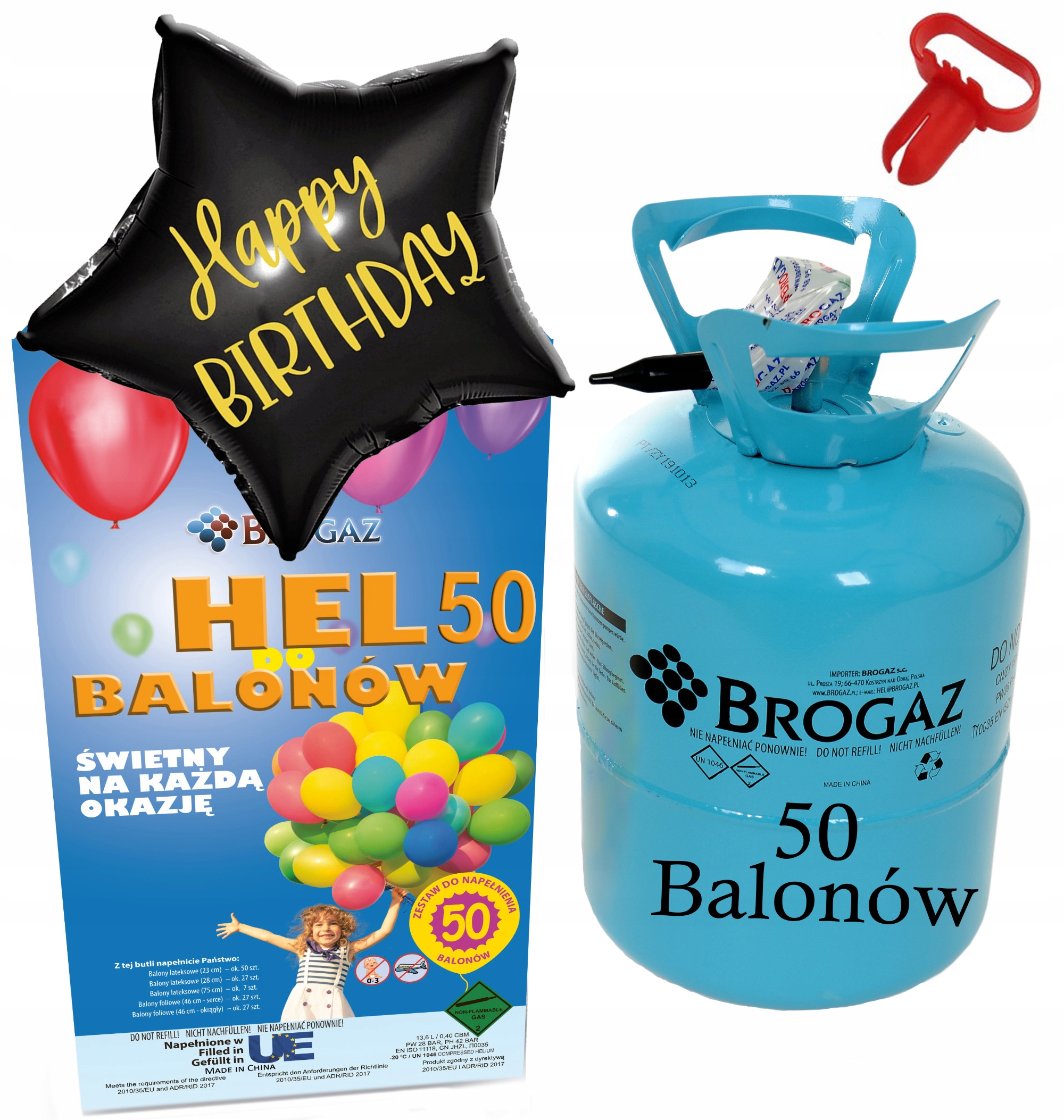 Duża Butla z Helem do Balonów Hel do Balonów Balon Urodzinowy i Wiązadełko