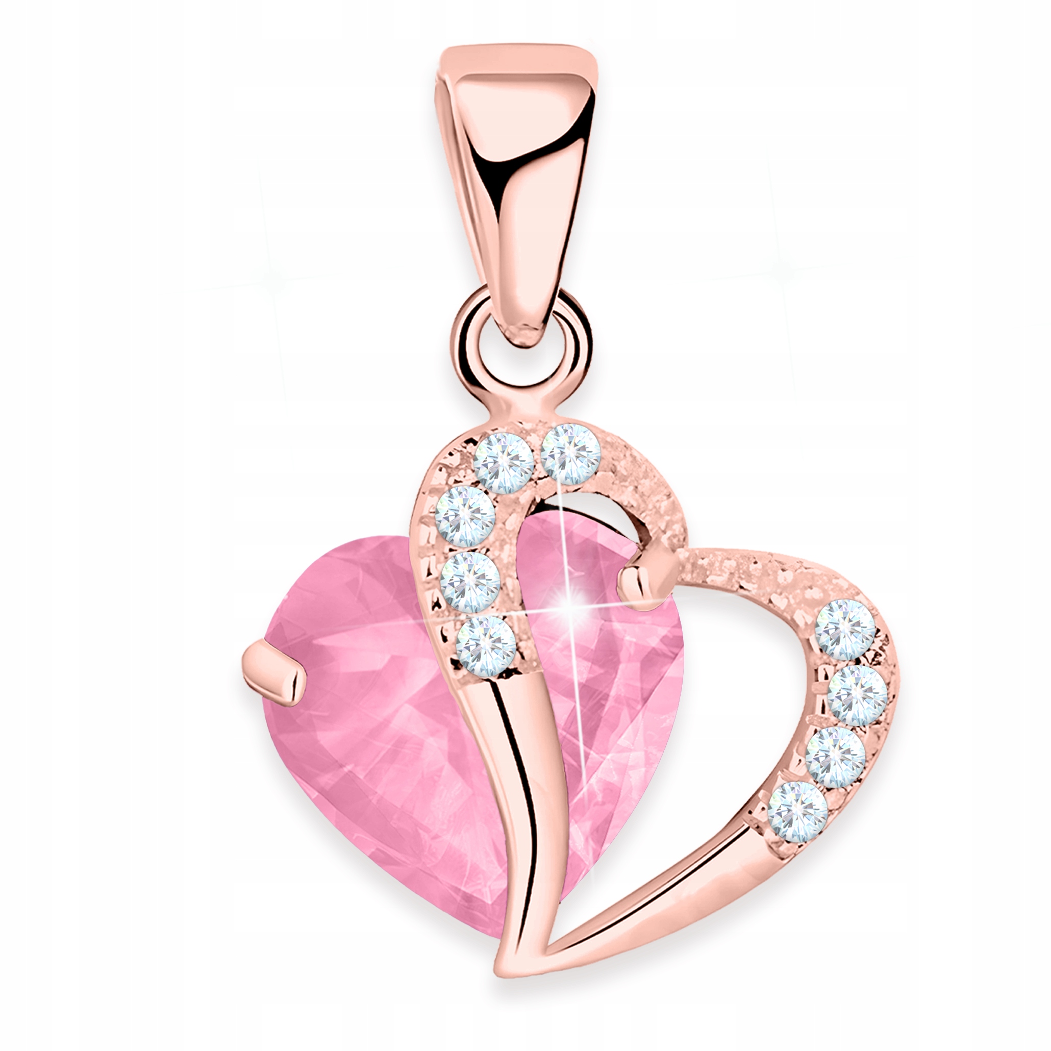 Pozlacený přívěsek ve tvaru srdce z růžového krystalu Zirkony Stříbro