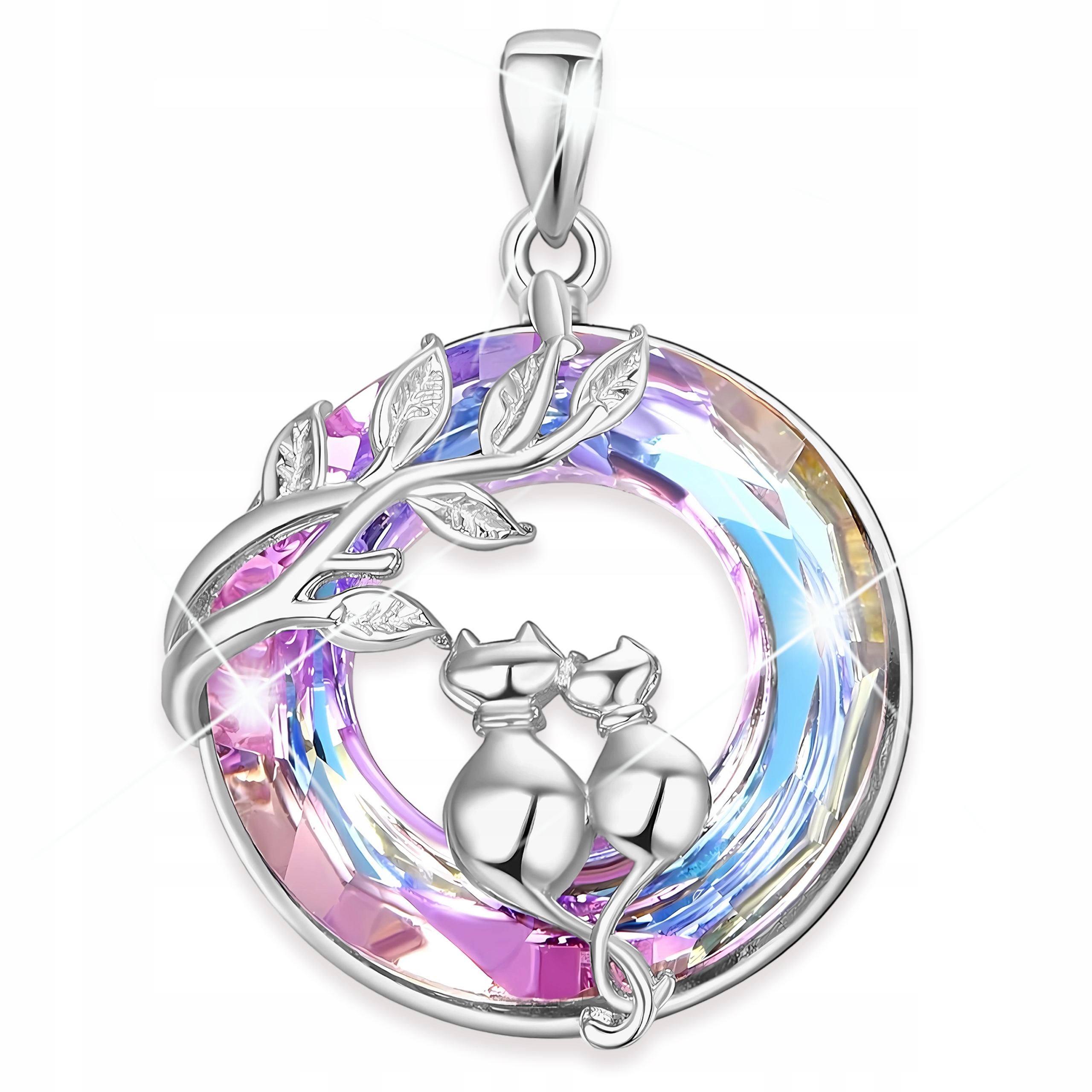 Stříbrný přívěsek 925 Křišťálový s kočkami Fialová Modrá Kočky Kotě