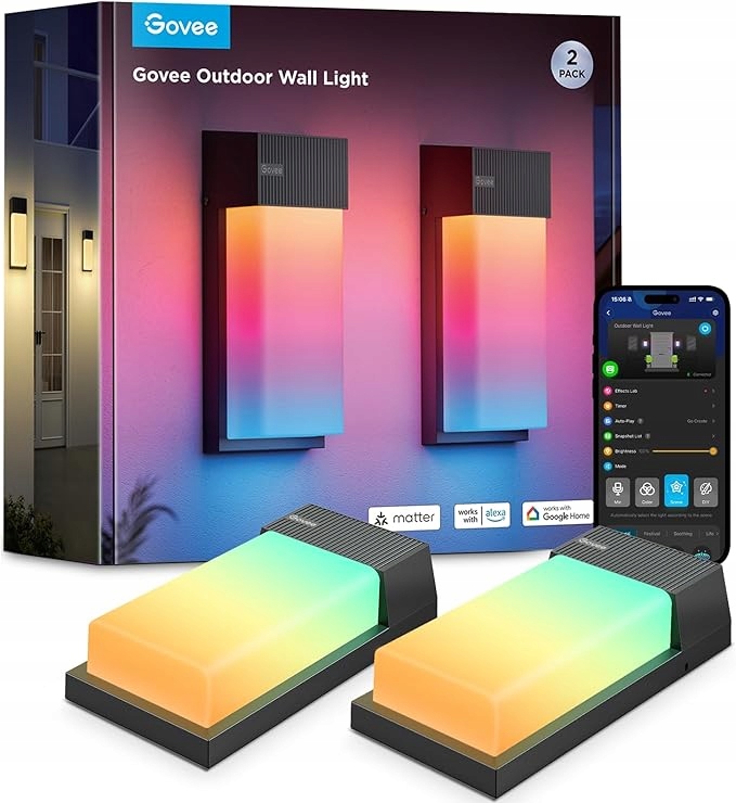 Govee Venkovní Nástěnné Svítidlo Rgbww Osvětlení IP65 2 Kusů