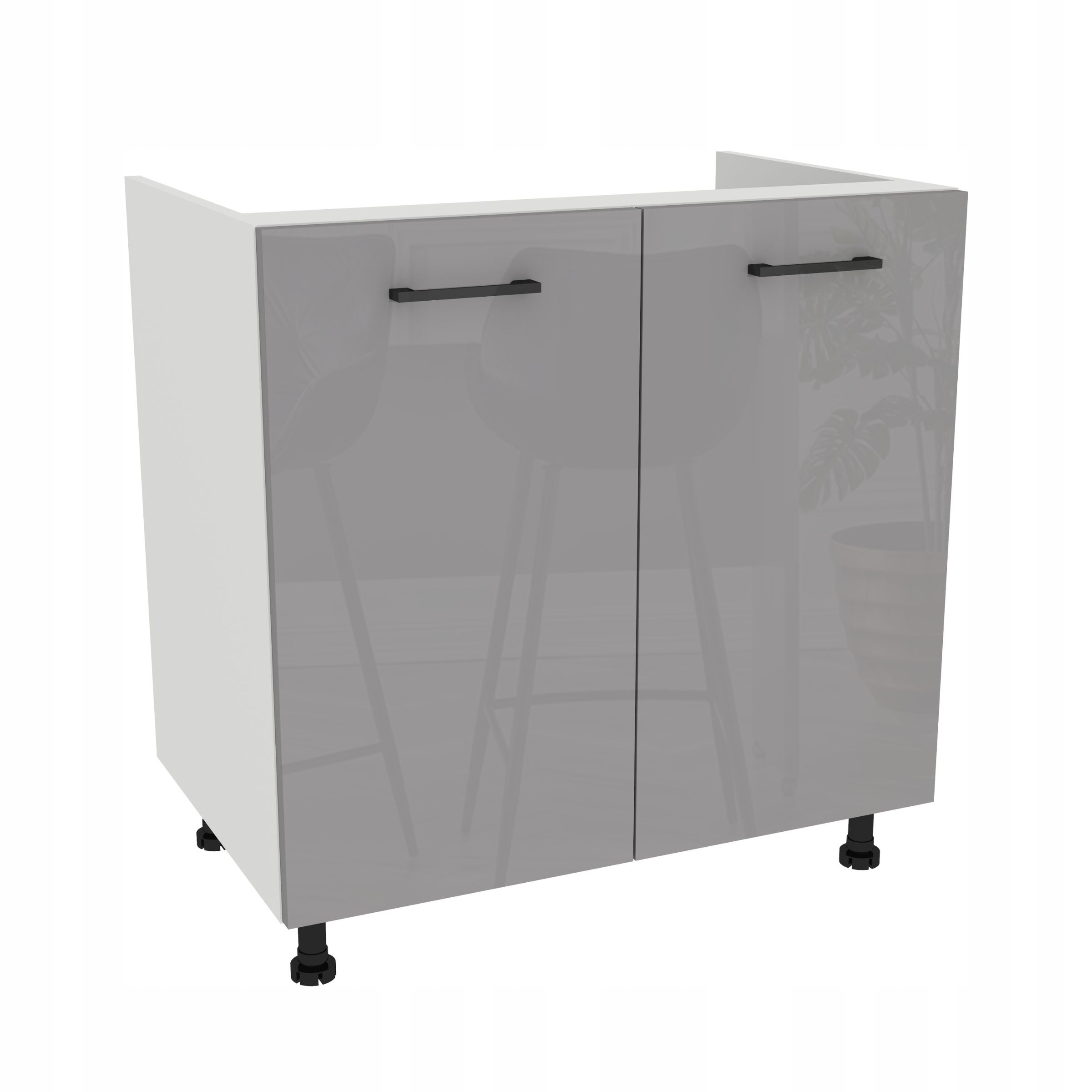 Spodná kuchynská skrinka pod umývadlo 80 Capri korp Biela predná časť Šedá Akryl Lesk
