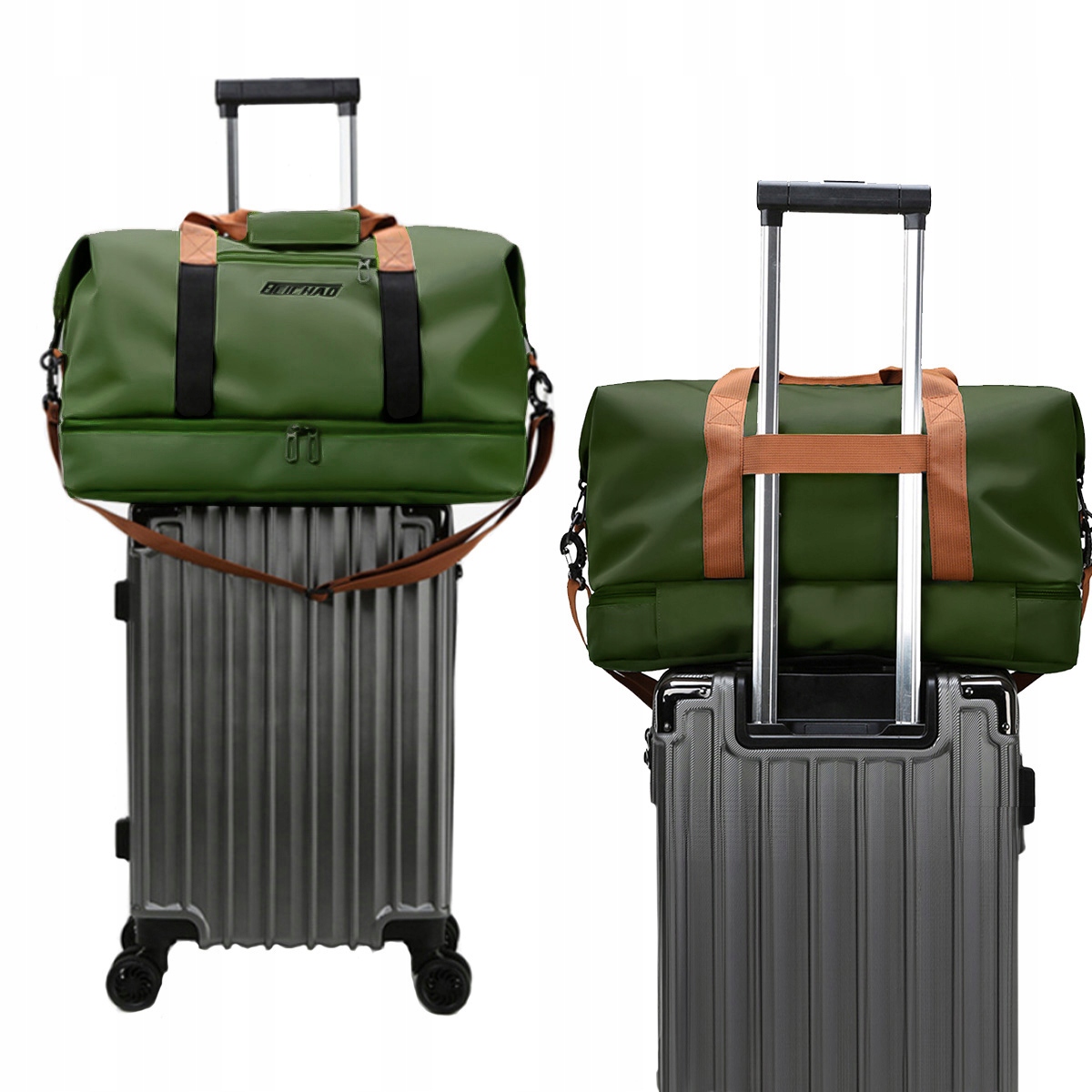 DAMSKA MĘSKA TORBA PODRÓŻNA SPORTOWA BAGAŻ DO JOGI NA SIŁOWNIĘ NA RAMIĘ 30L Kolor zielony