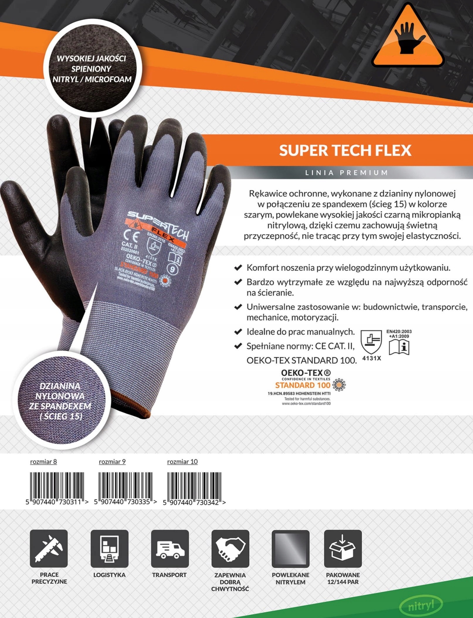 Rękawice robocze SUPER TECH FLEX jak MaxiFlex Marka Worklink