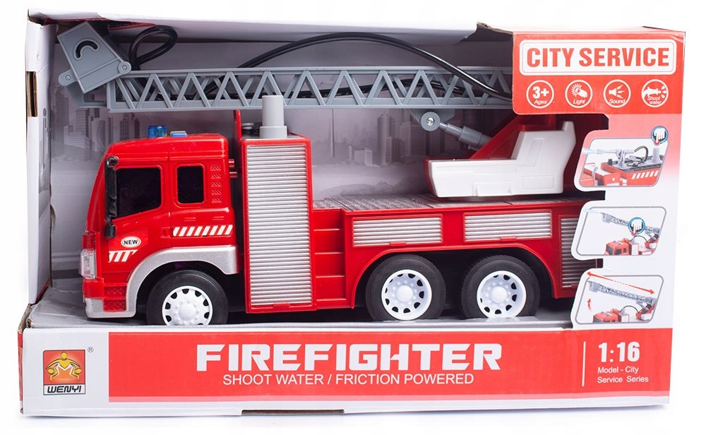 STRAŻ POŻARNA WÓZ STRAŻACKI Z WYSIĘGNIKIEM POMPĄ INTERAKTYWNY LED DŹWIĘKI Model inny