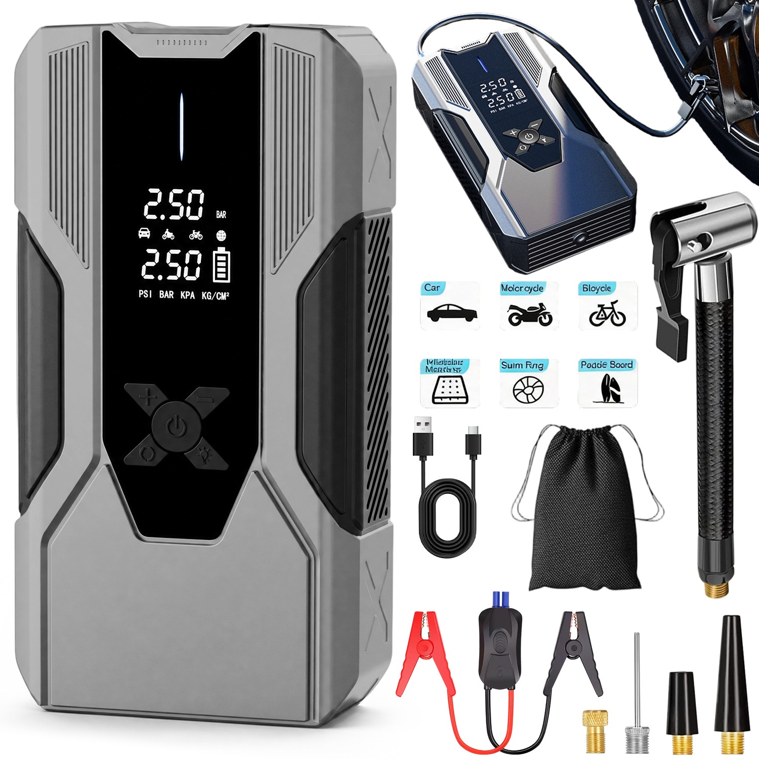 Jump Starter Powerbank Silná Baterka Multifunkčná Súprava 8000 Mah