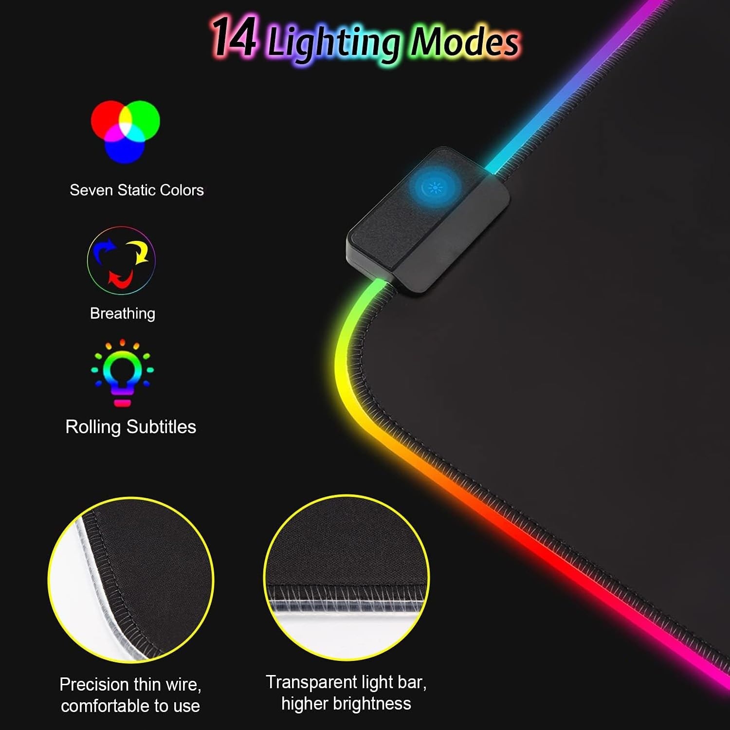 RGB Gaming Pad 900x400mm XXL 14 LED Wodoodporna Podkładka — miniatura 4