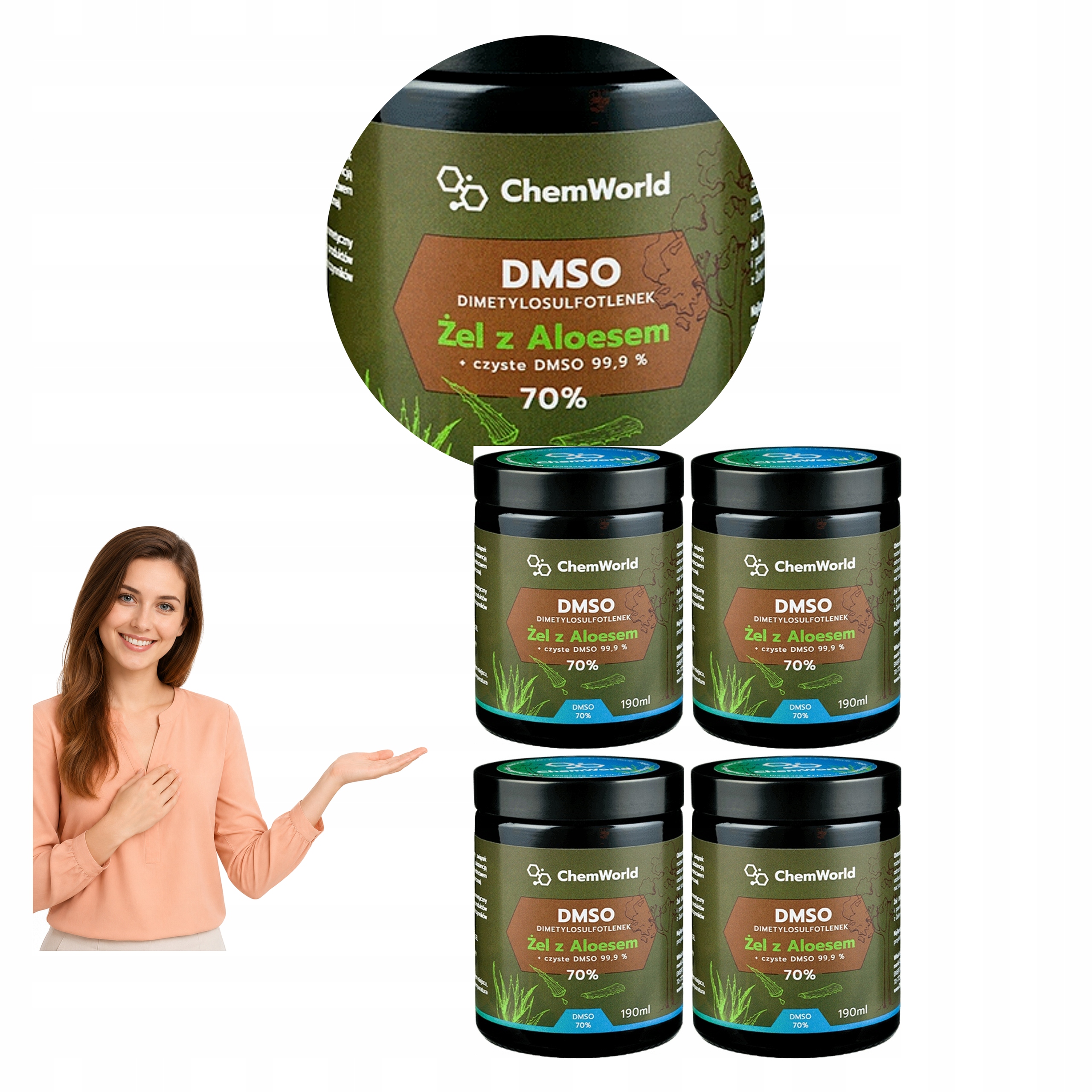 4x Chemworld Żel Dmso 70% z Aloesem Dimetylosulfotlenek Aloe Vera 190 ml