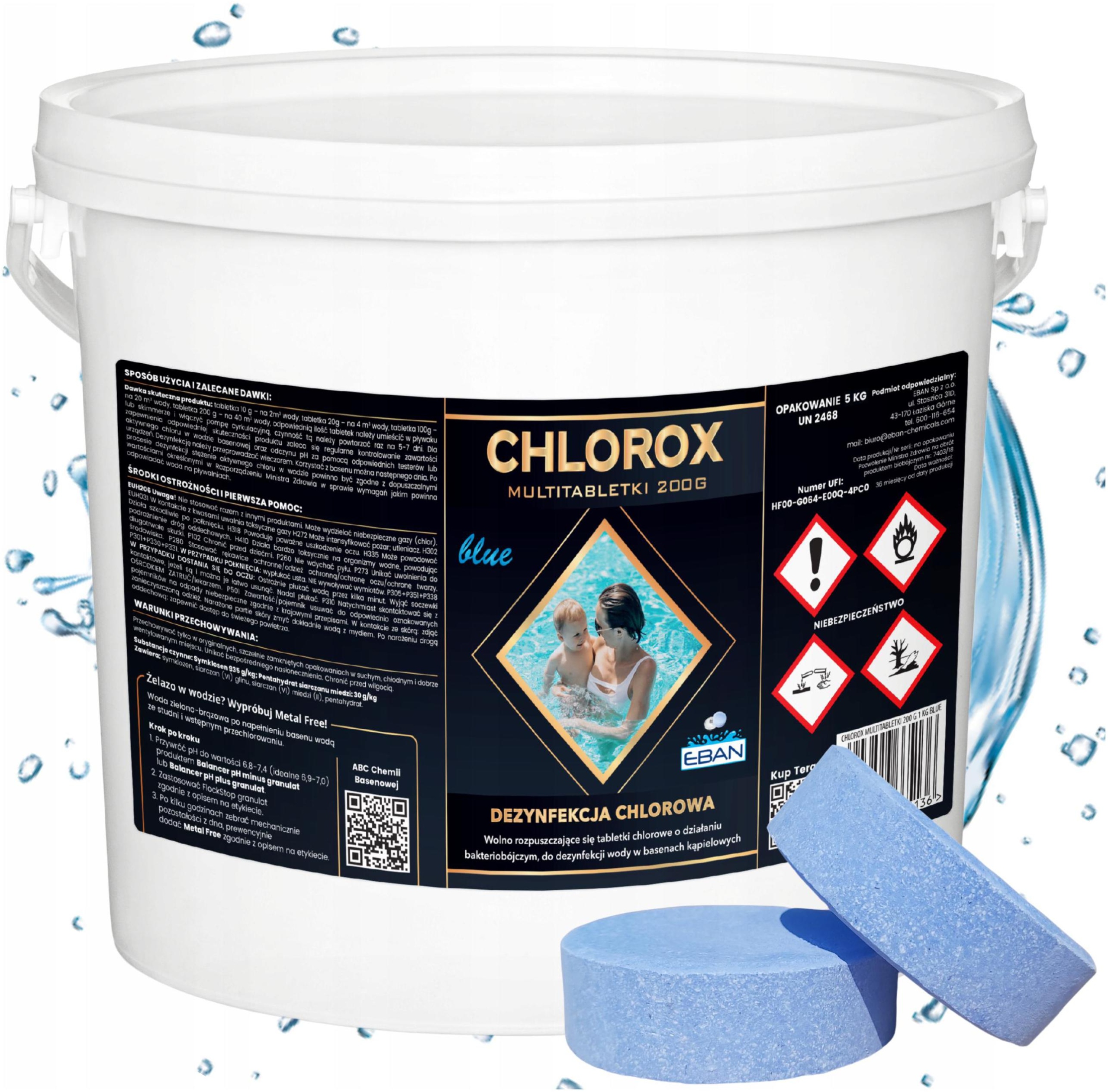 Chlorox Multi Tabletki 200G Blue 5KG Dezynfekcja Chlorowa Do Basenu Eban