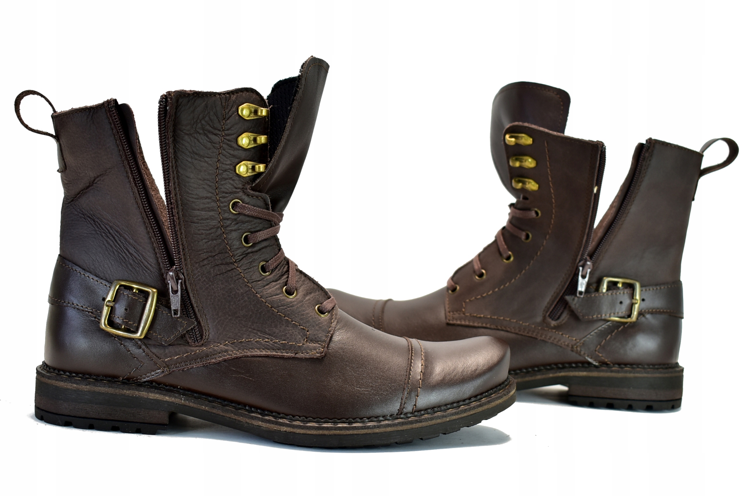 SZTYBLETY MILITARNE SKÓRA BRĄZ WYSOKIE 43POLSKIE Materiał wkładki skóra naturalna