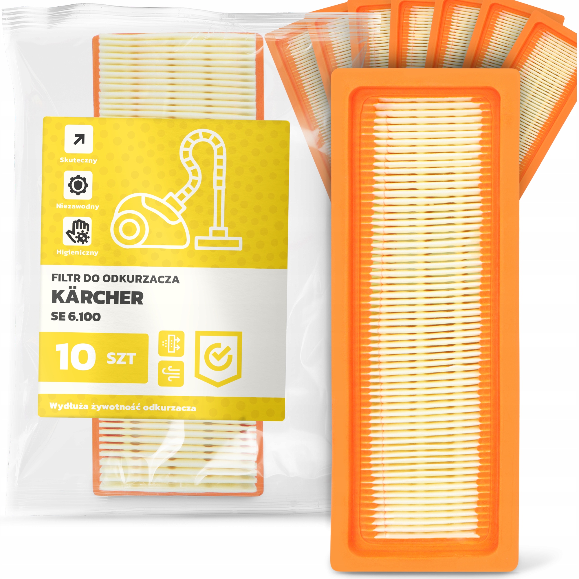 10 x Vzduchový Filtr Pro Vysavač Kärcher Se 6.100 Omyvatelný Výkonný Em-w