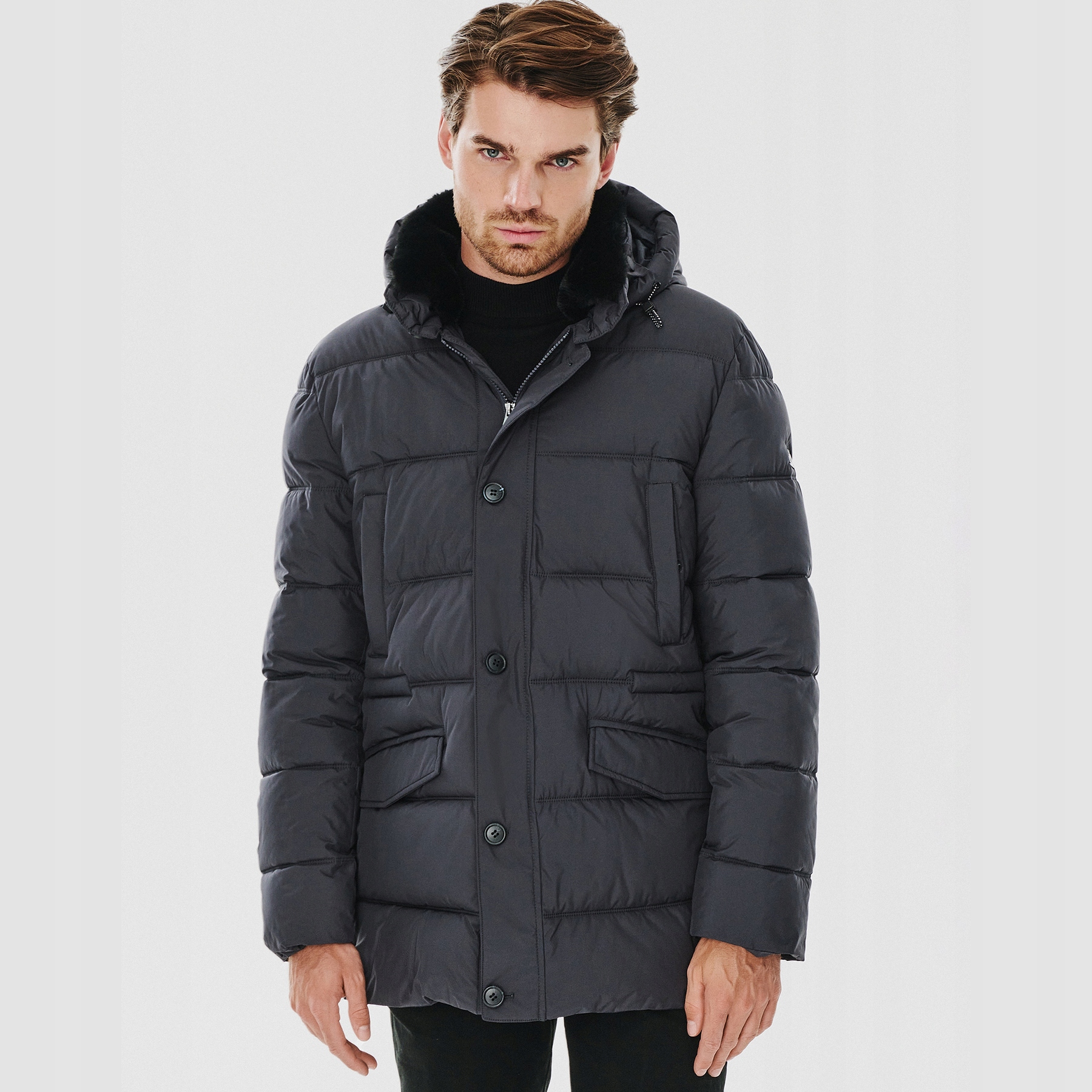 Tmavě modrá pánská bunda s kožešinovým límcem Pako Lorente vel