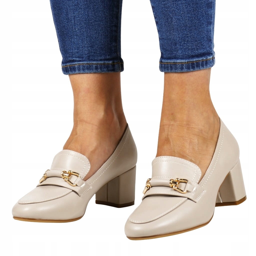 Béžové Mokasíny Na Podpatku, Dámské Nazouvací Polobotky, Elegantní A Pohodlné, Velikost 40