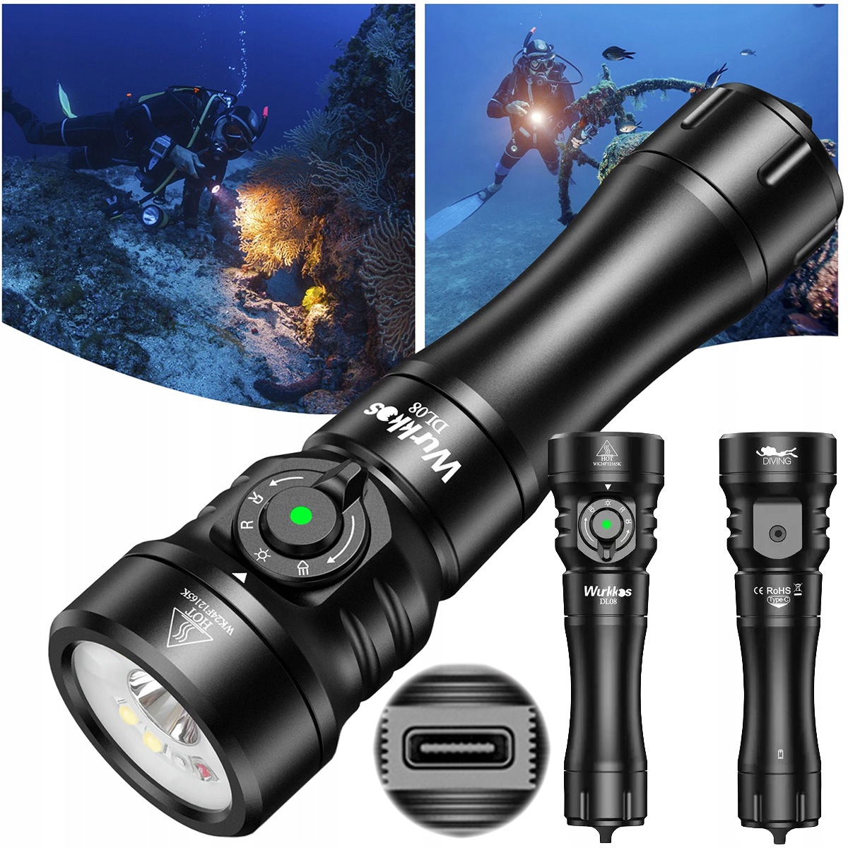 Wurkkos Lat N DL08 Latarka do nurkowania Wurkkos DL08 3600 lm IPX8 Usb-c