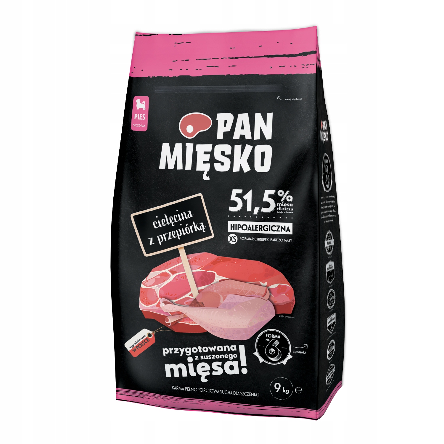 Pan Mięsko Karma Sucha dla Szczeniąt Cielęcina z Przepiórką Xs 9kg