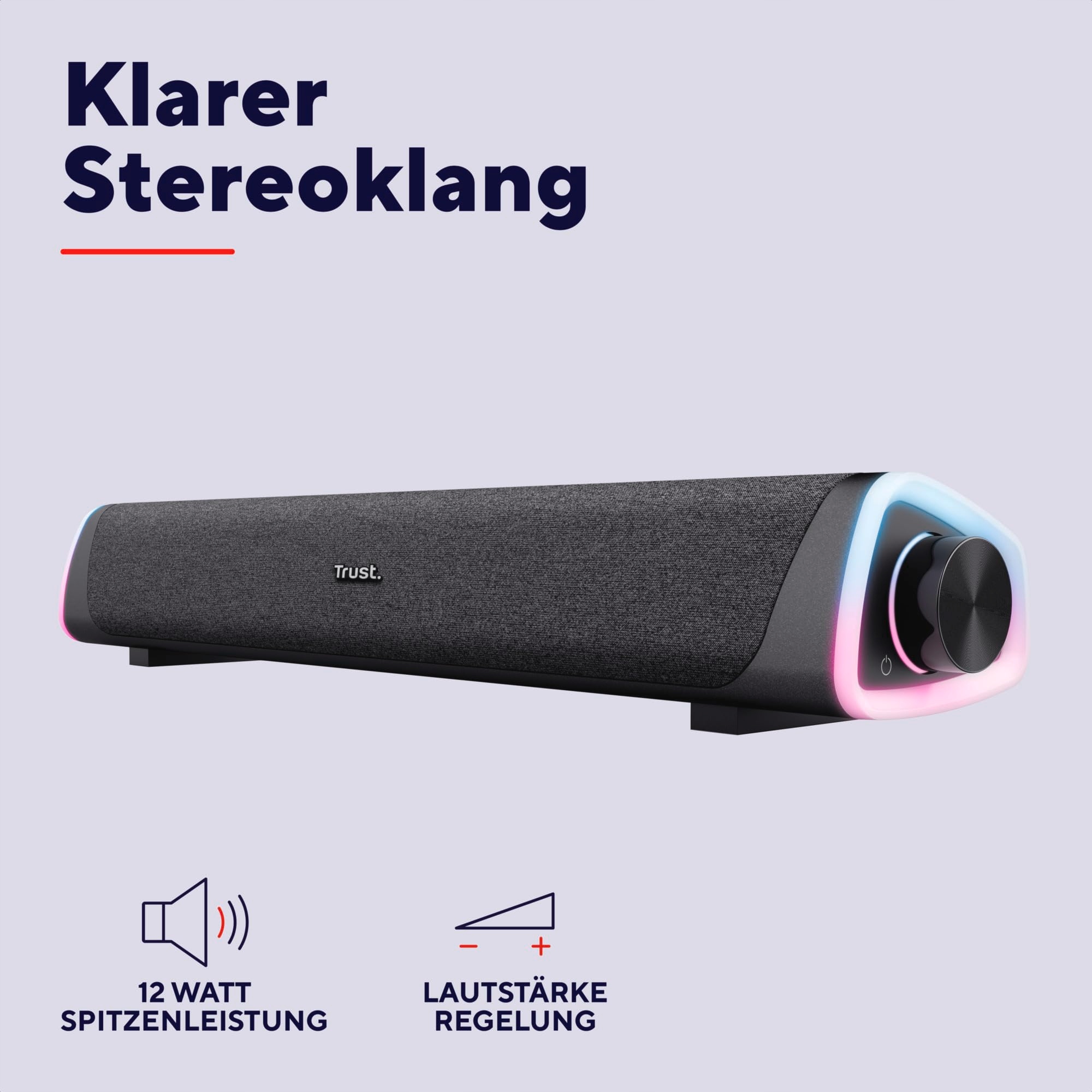TRUST Liro Soundbar Głośniki PC 12W RGB LED USB AUX Do Komputera Laptopa TV — miniatura 3