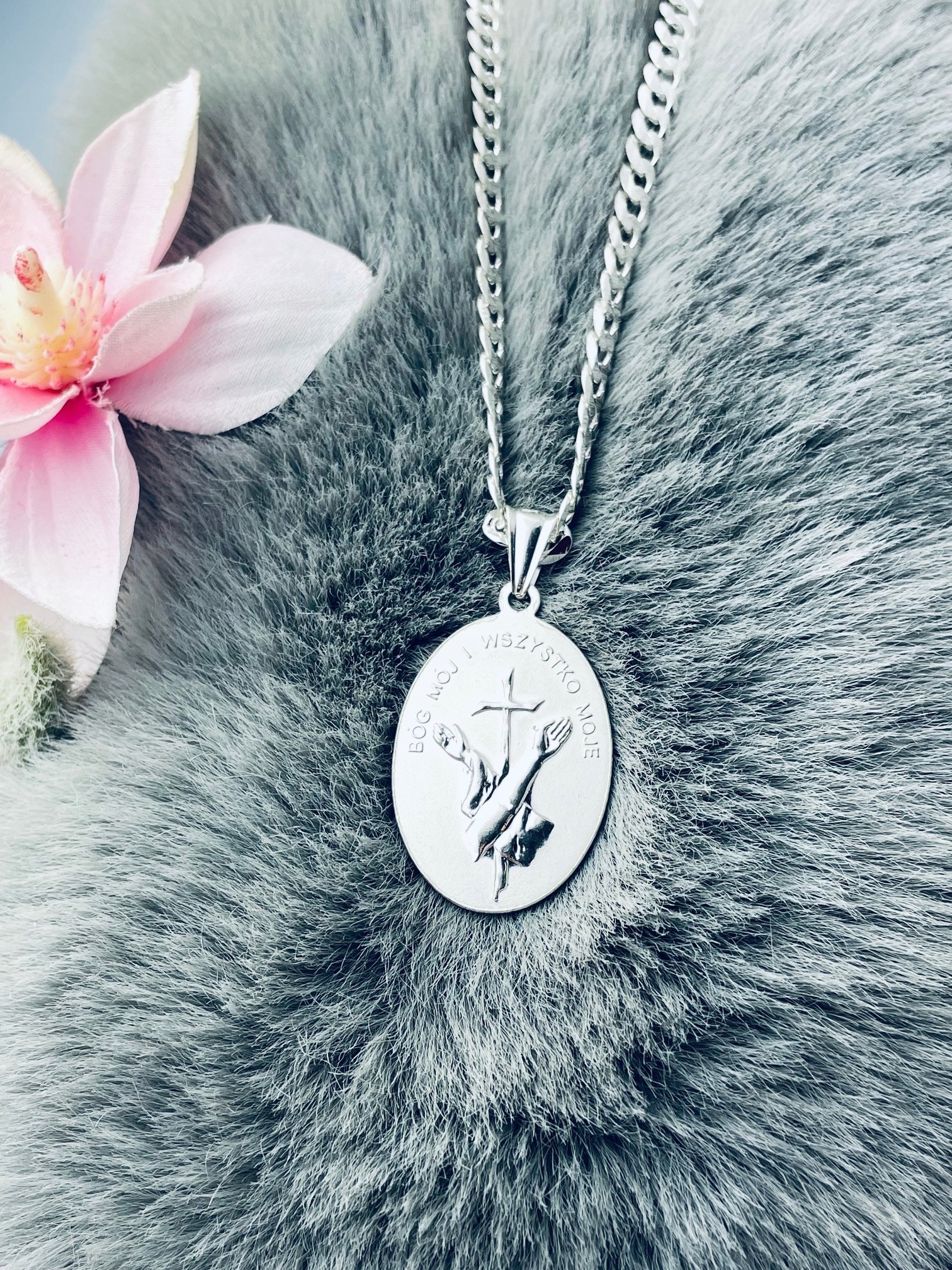 Stříbrný komplet náhrdelník řetízek pancíř přívěsek Svatý František