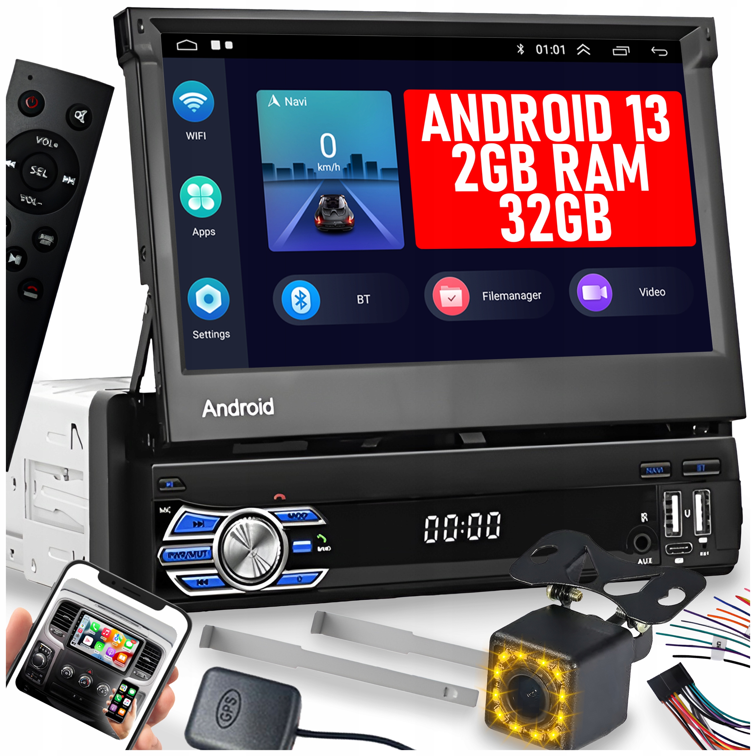 RADIO SAMOCHODOWE 1 DIN ANDROID 13 GPS USB WIFI 2GB RAM MIRROR LINK