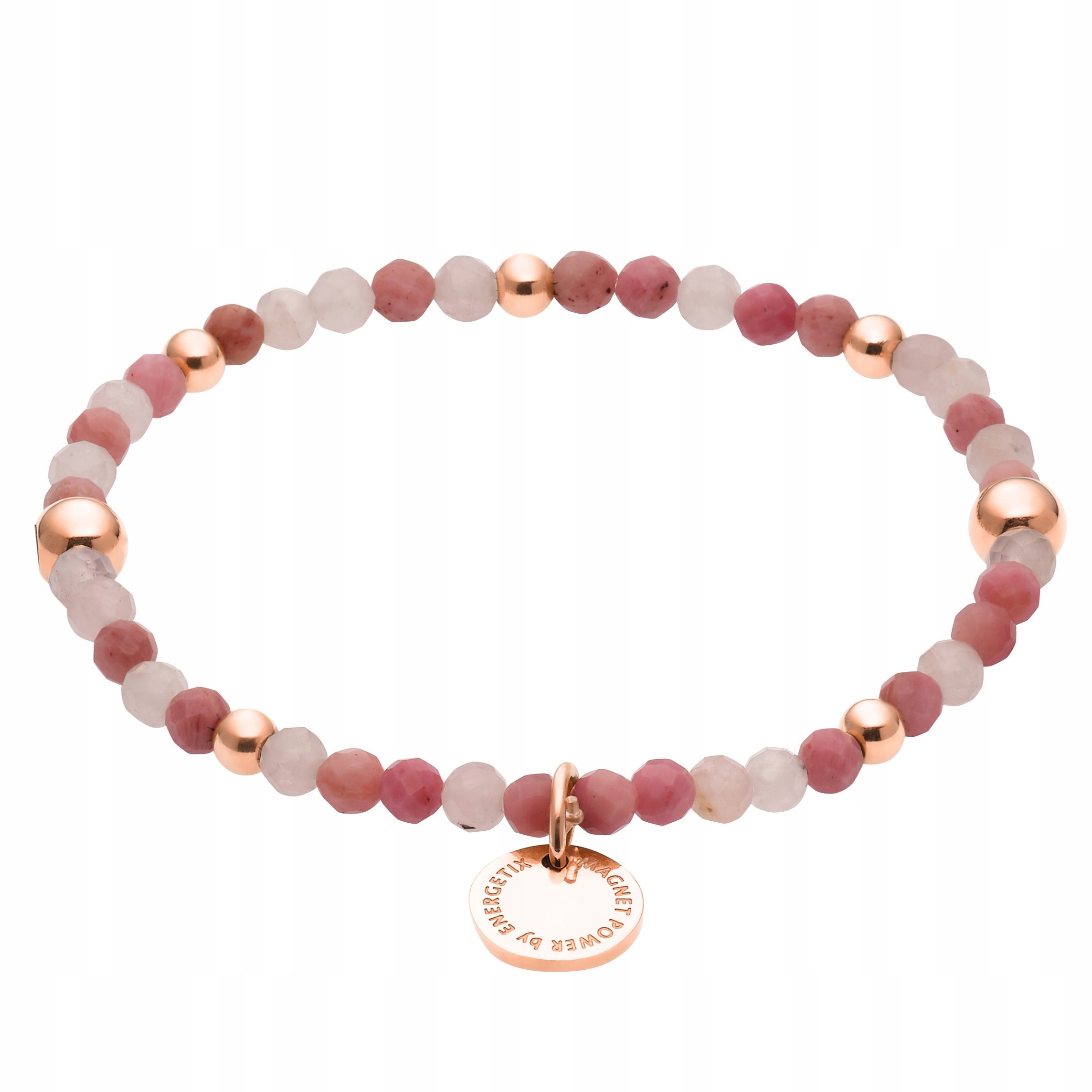 Magnetický náramek Křemen a Rodonit Růžové zlato Korálky z oceli