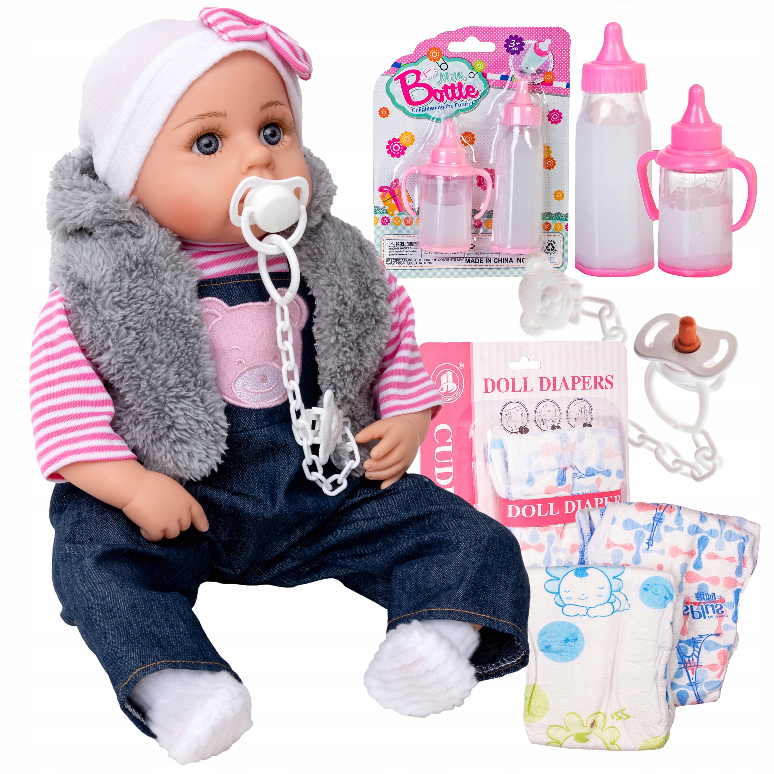 Duża Lalka bobas interaktywna MÓWI ŚPIEWA PL + SMOCZEK + PAMPERSY + BUTELKI