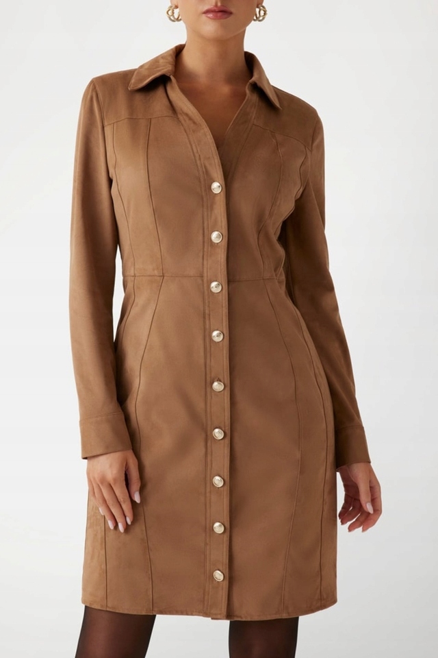 Marciano Guess Šaty Jednoduchá S Límečkem, Hnědá, Velikost 38