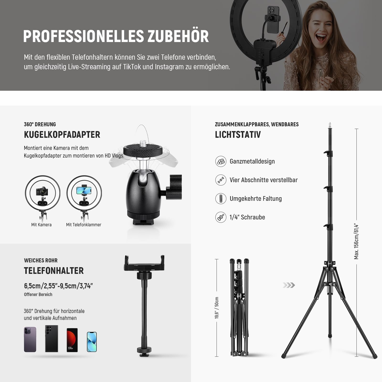 NEEWER Zestaw Lampy Pierścieniowej 18" 45W 2900K-7000K z Aplikacją — miniatura 7