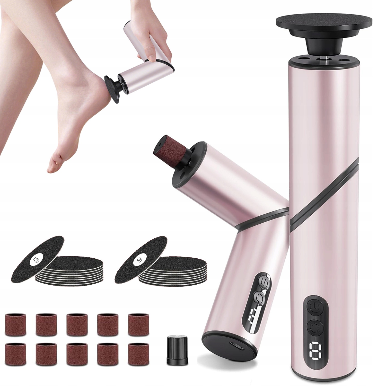 Elektrický Skládací Pilník 5V1 Na Nohy Sada Usb Silný Abs Růžový