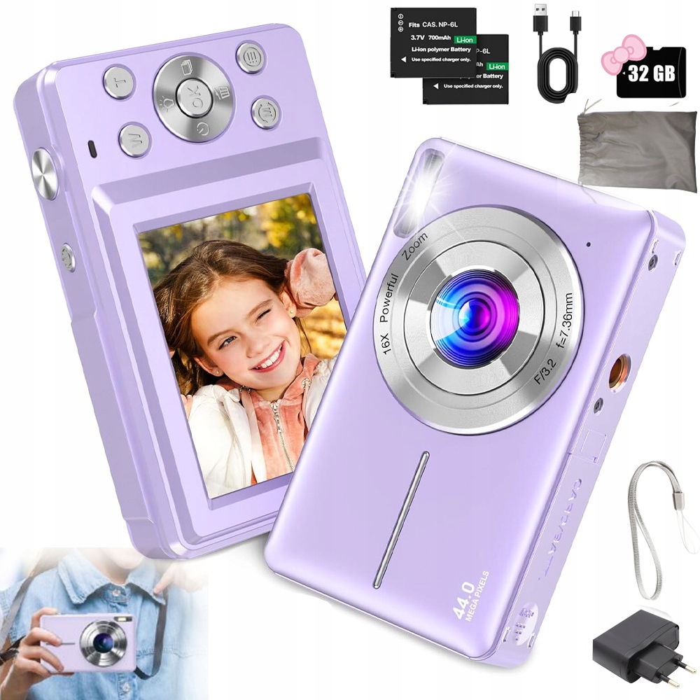 Mini Hd Dětský Digitální Fotoaparát Fialová Kamera Vysoká Kvalita 1080P 44MP