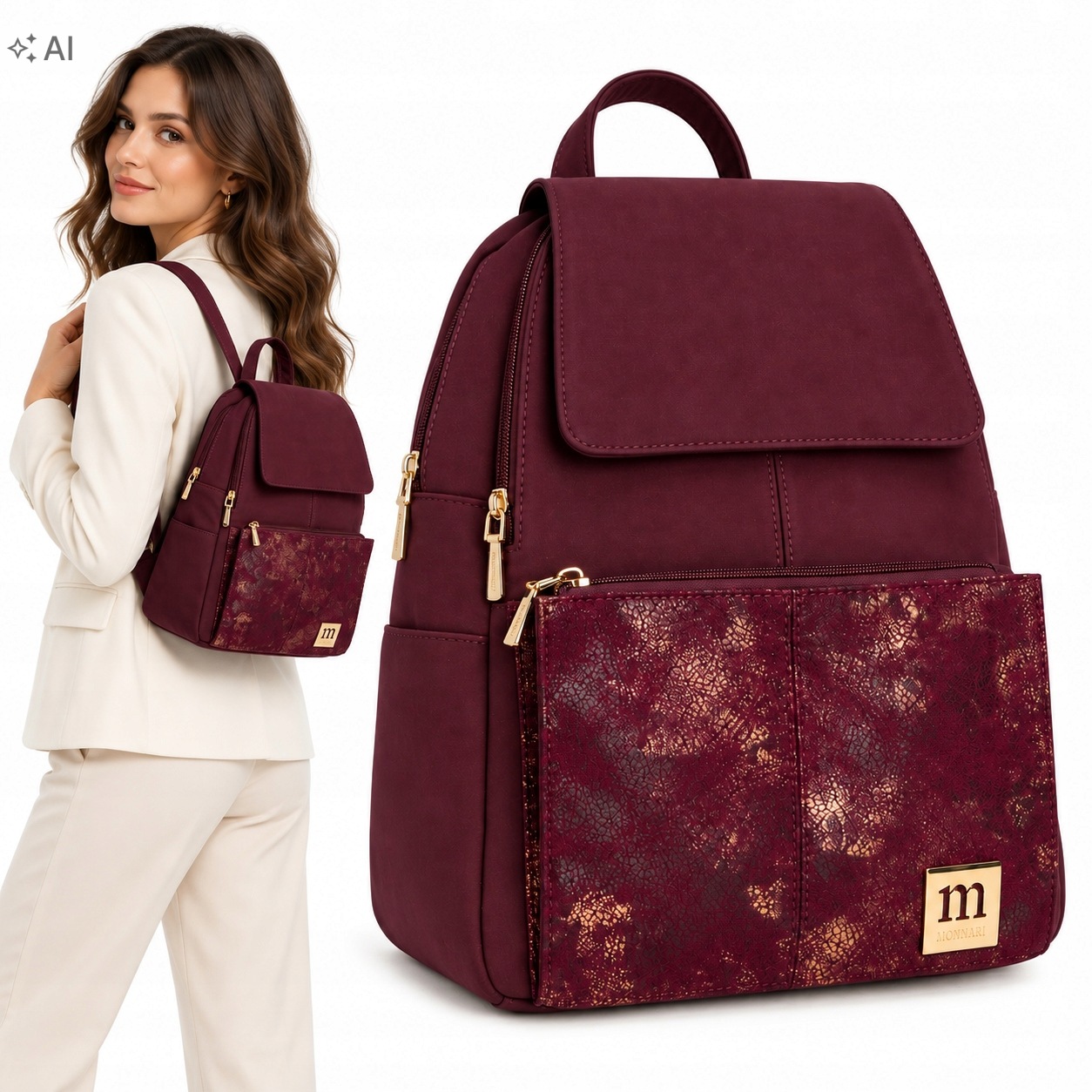 Plecak Damski Monnari Bordowy Burgundowy BAG5590-M05