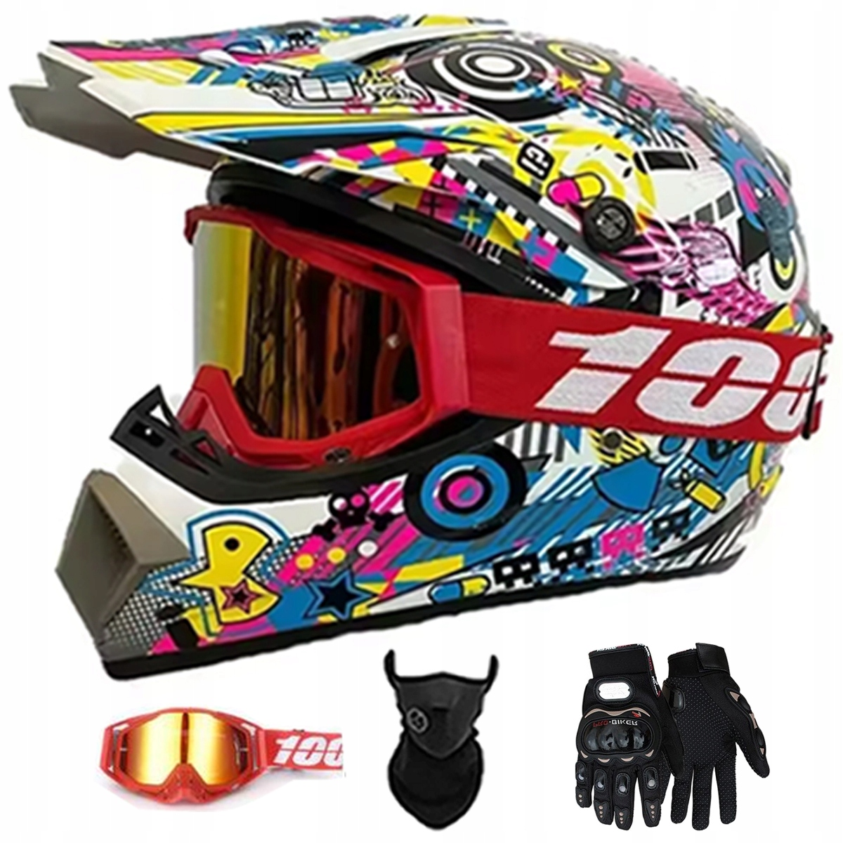 Motocyklová Přilba Lehká Enduro Quada Brýle Rukavice Maska M