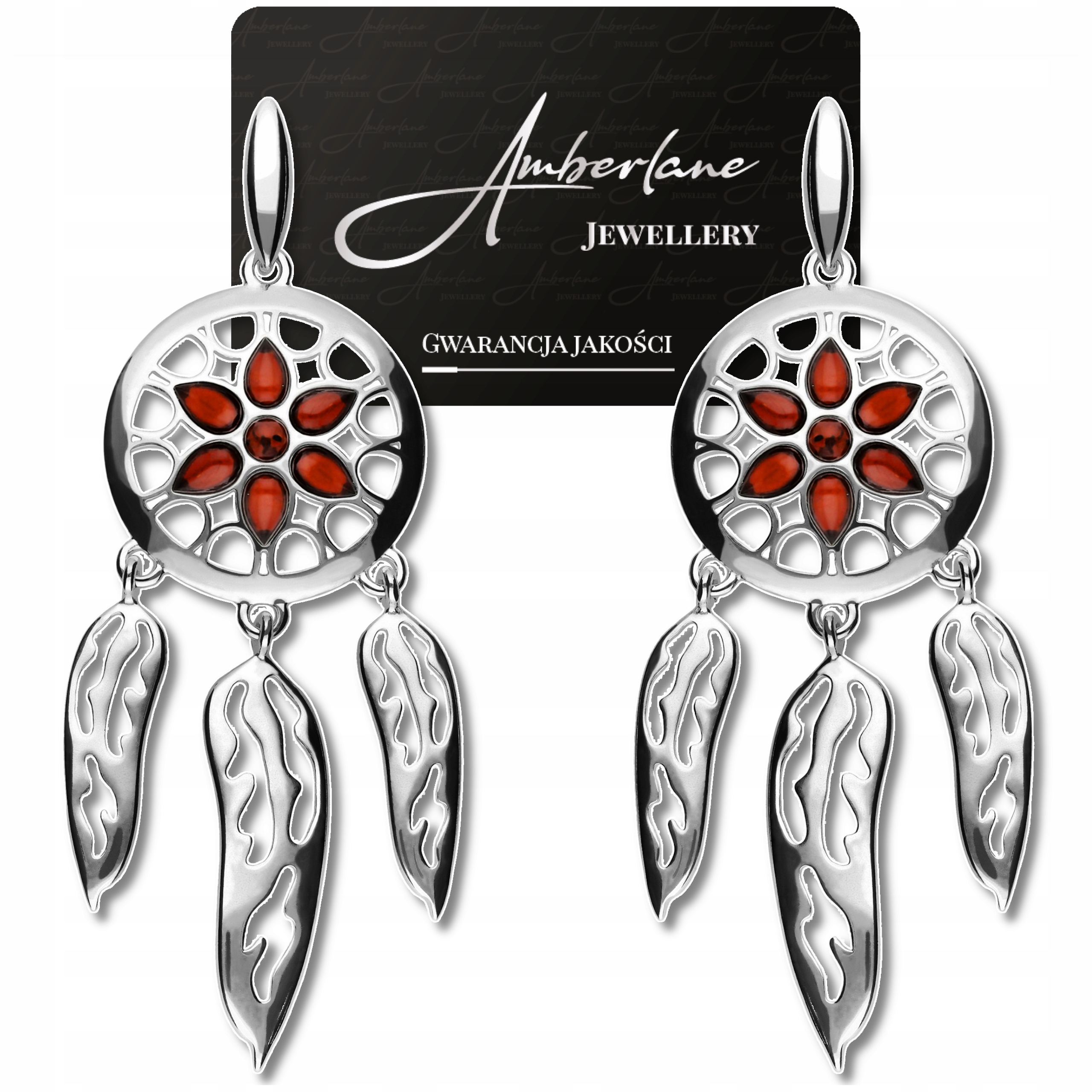 Náušnice s jantarem Lapač SNŮ*přírodní šperky*stříbro 925*