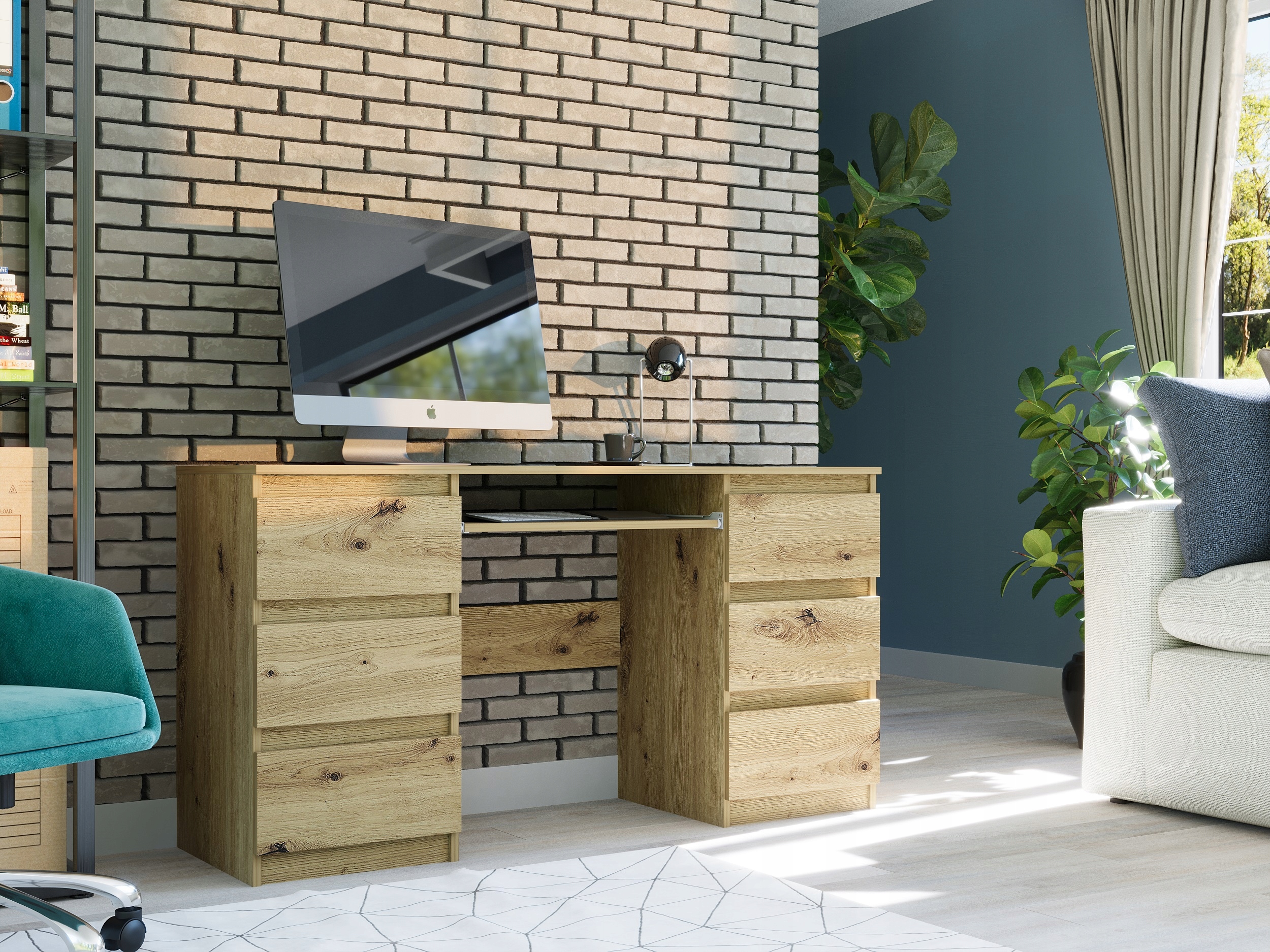 Meble Biurko komputerowe 6sz 135cm artisan N32