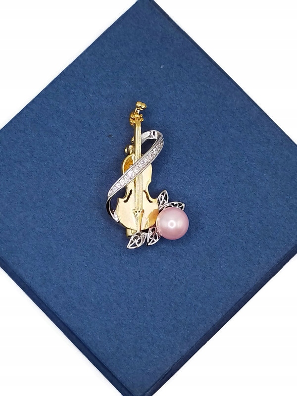 Luxusní Přívěsek Brož Na Housle Z 18KArátového Zlata Dárek Krabička