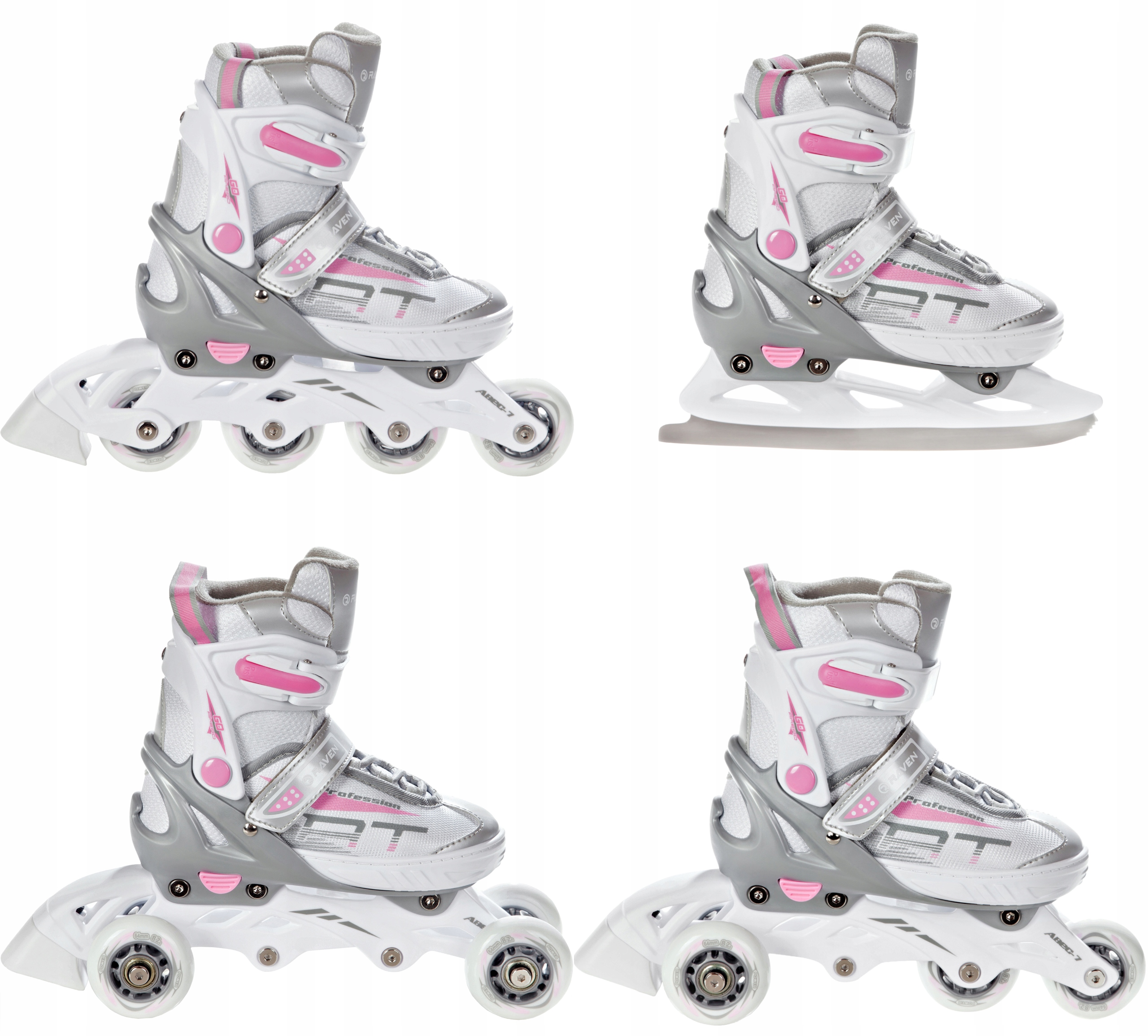 Rolki Łyżwy Wrotki 4w1 Raven Profession White/Pink 31-35